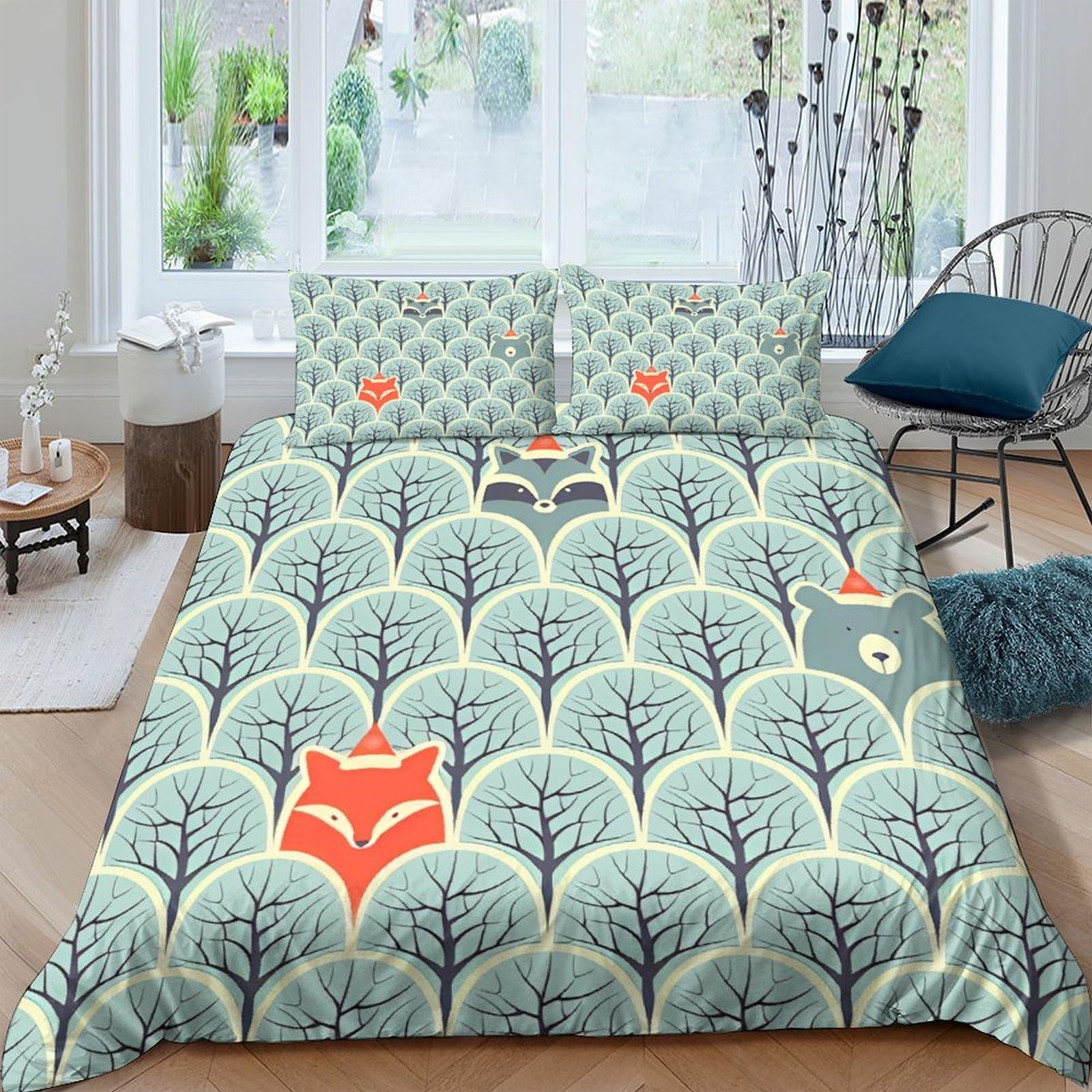 Housses de couettes ours brun 3D imprimé parure de lit microfibre