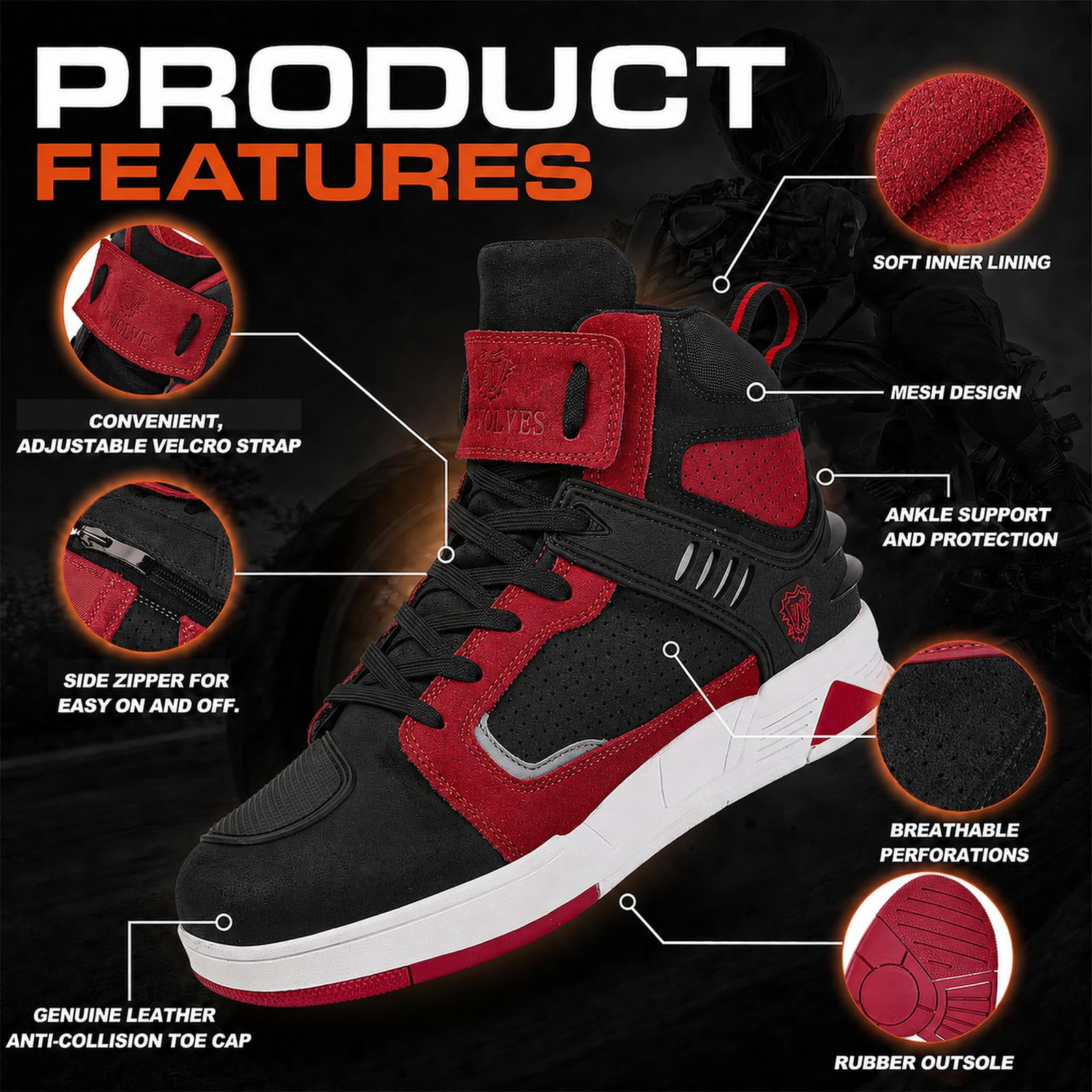 Botas de Moto, Zapatillas Motociclista para Hombre, Calzado Patillas de Cuero, Certificación CE Ventilada & Antideslizantes para Motocross