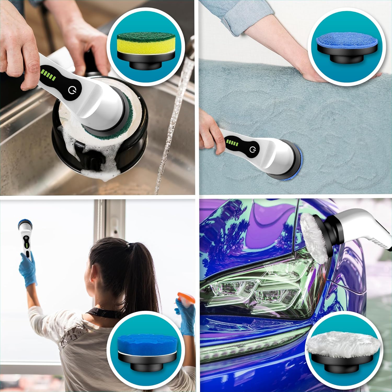 DeliveryPacket Electric Spin Scrubber Shower Scrubber with Long Handle Cordless Spin Brush for Cleaning with 9 Replaceable Brush Heads, Rechargeable