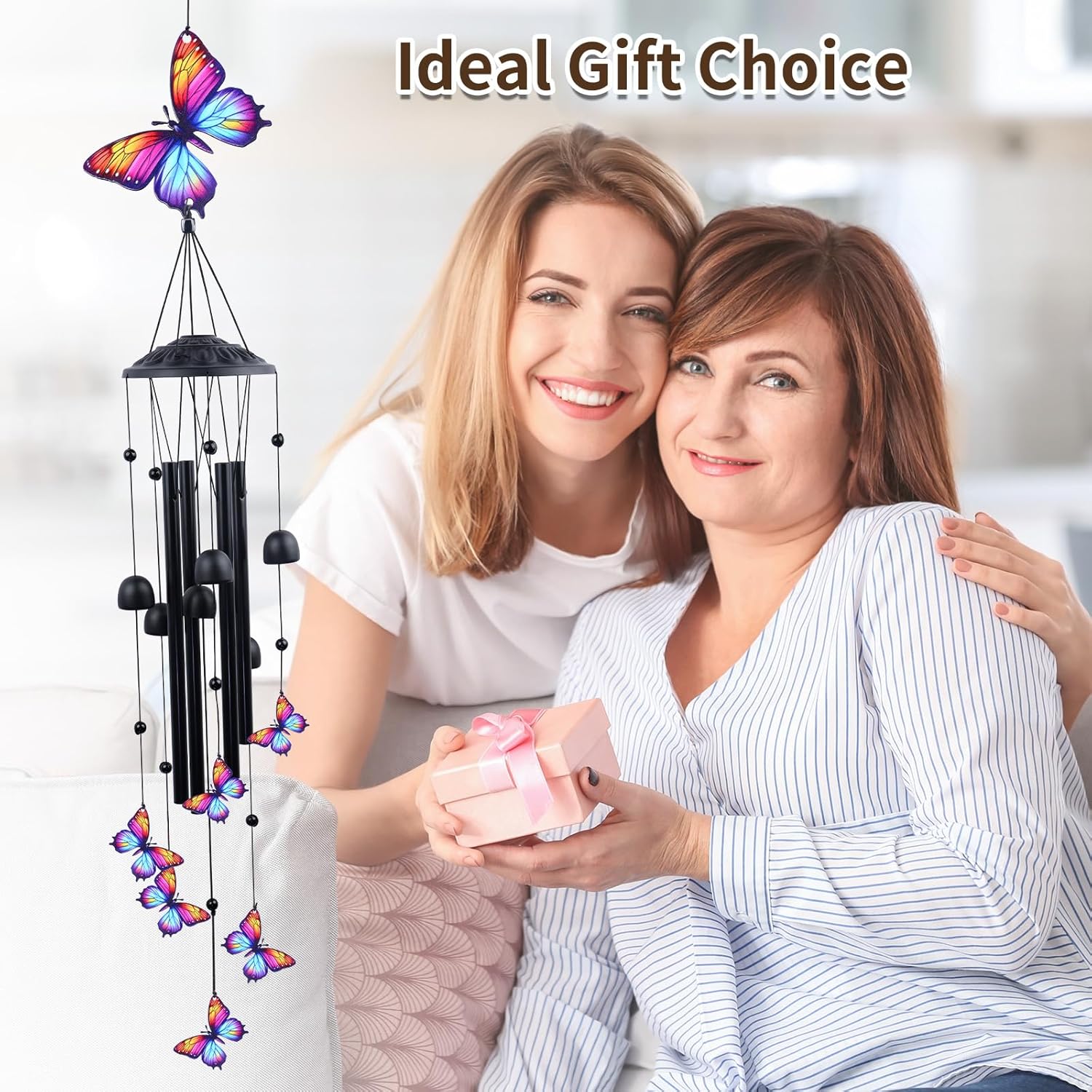 39" Butterfly Wind Chimes for Outside, Balck Metal WindChimes Suitable for Patio, Garden Hanging Decorations, Butterfly Gifts for Birthday Mother’s Day