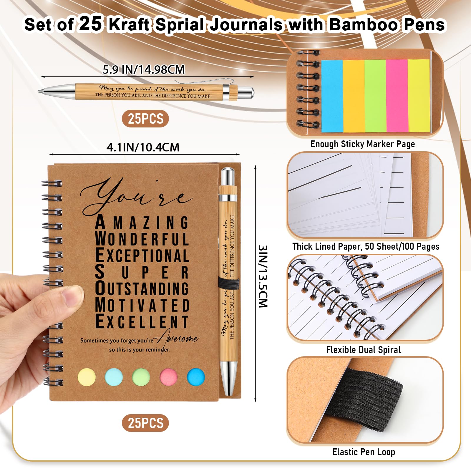 Jetec 25 juegos de cuadernos inspiradores a granel para el regreso a clases, cuaderno motivacional con bolígrafo y bloc de notas adhesivas, regalo de agradecimiento para profesores, estudiantes