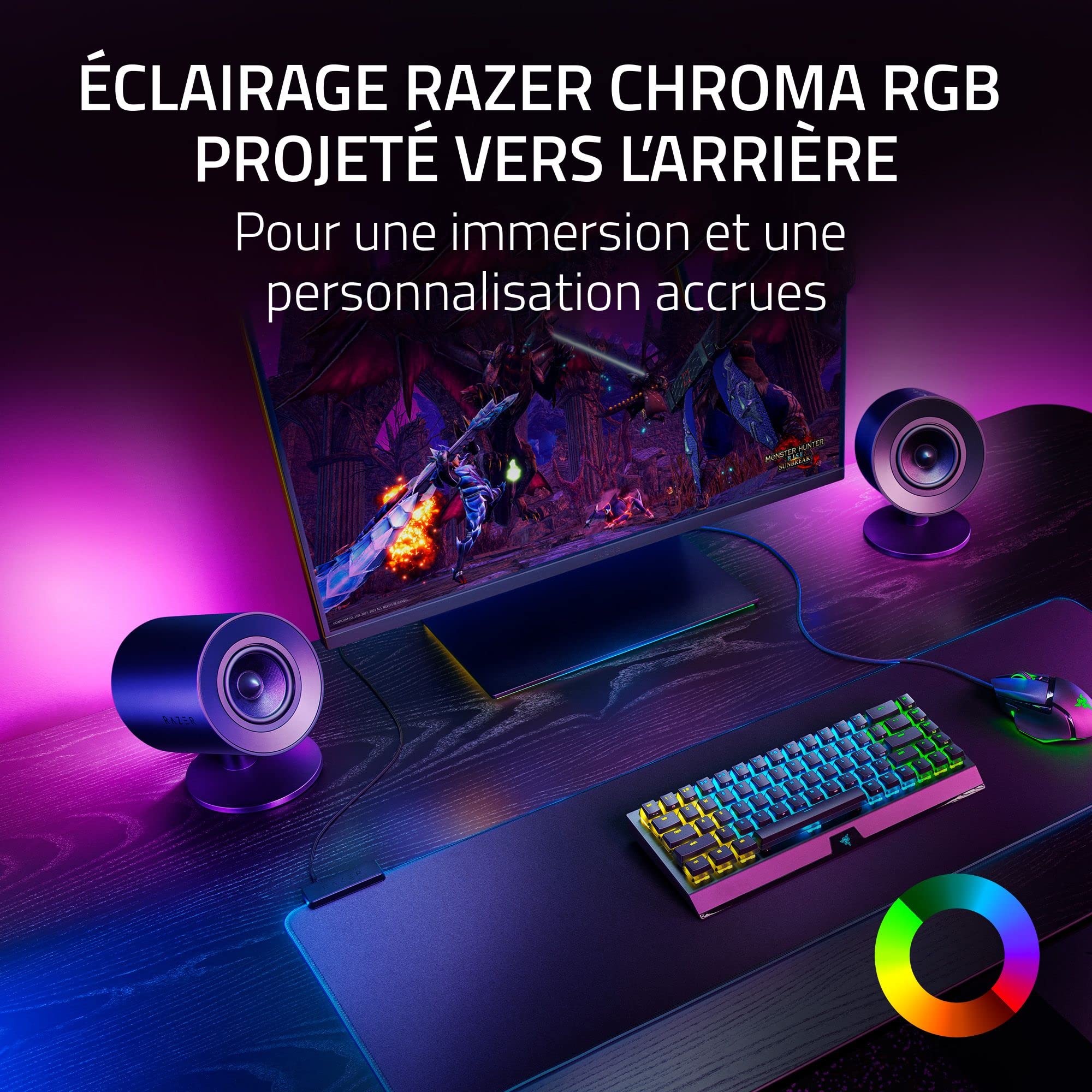 Razer Nommo V2 - Enceintes Gaming 2.1 Large Bande pour PC avec Caisson de Basses Filaire (Haut-Parleurs Large Bande de 3 Pouces avec Bouchons de Phase en Aluminium, THX Spatial Audio) Noir