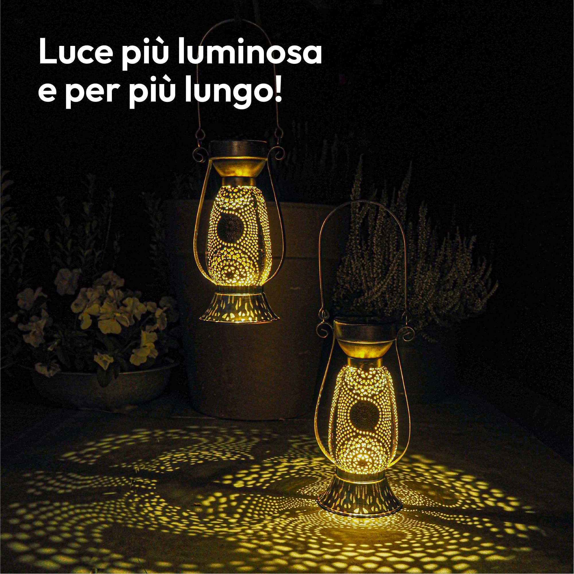 Lanterna Solare Da Giardino Gadgy Set Da 2 - LED Nero E Oro, Metallo, Per Esterni E Decorazione - Foto 5