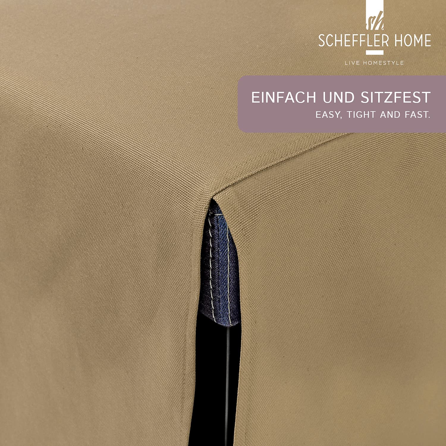 SCHEFFLER-Home Stuhlhusse Mila 6er Set/Festlicher Stuhlbezug mit Schleife für Weihnachten, Hochzeit, Geburtstag/Elegante Bankett-Husse für jeden Anlass und Stuhl/Für Esszimmer, Wohnzimmer/Beige