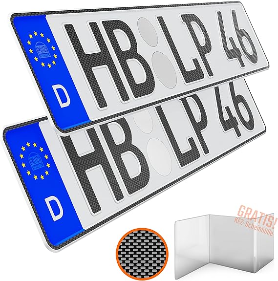 L & P Car Design KFZ Kennzeichen 2 Stück 46cm x 11cm in Carbon Optik ...