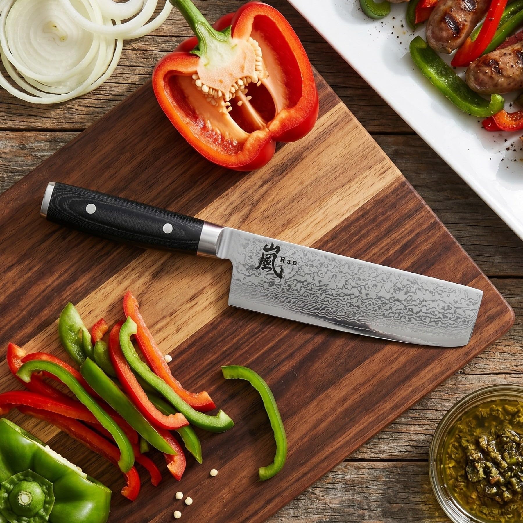 Yaxell Damastmesser Ran 69 Nakiri-Gemüsemesser - 16,5 cm Klinge - Mikarta Griff
