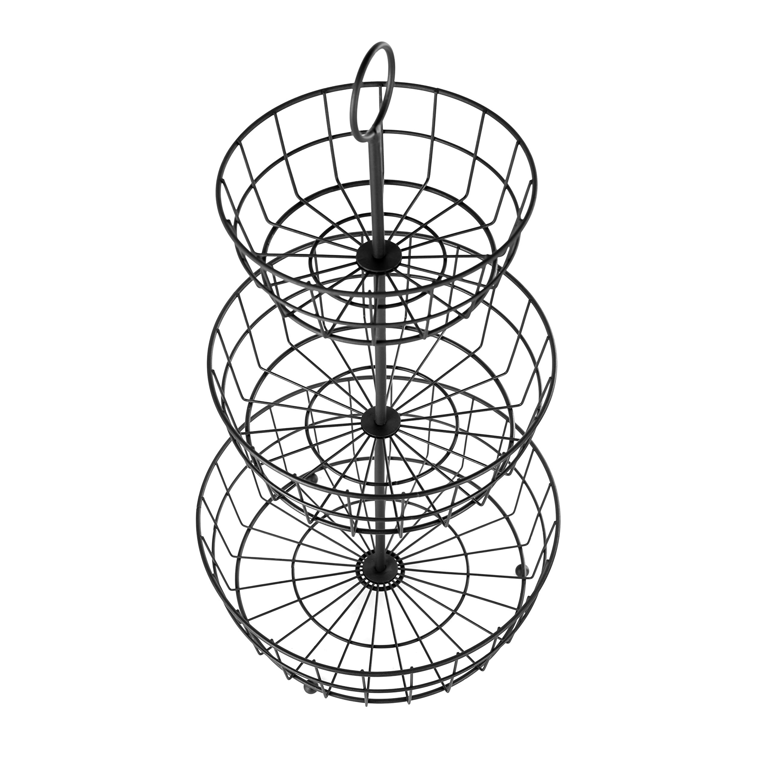 HANZE 3-Tier Wire Fruit Basket Bowl, Detachable Vegetable Bread Basket Display Storage Stand, Design for Kitchen, Bathroom Organization, Brown