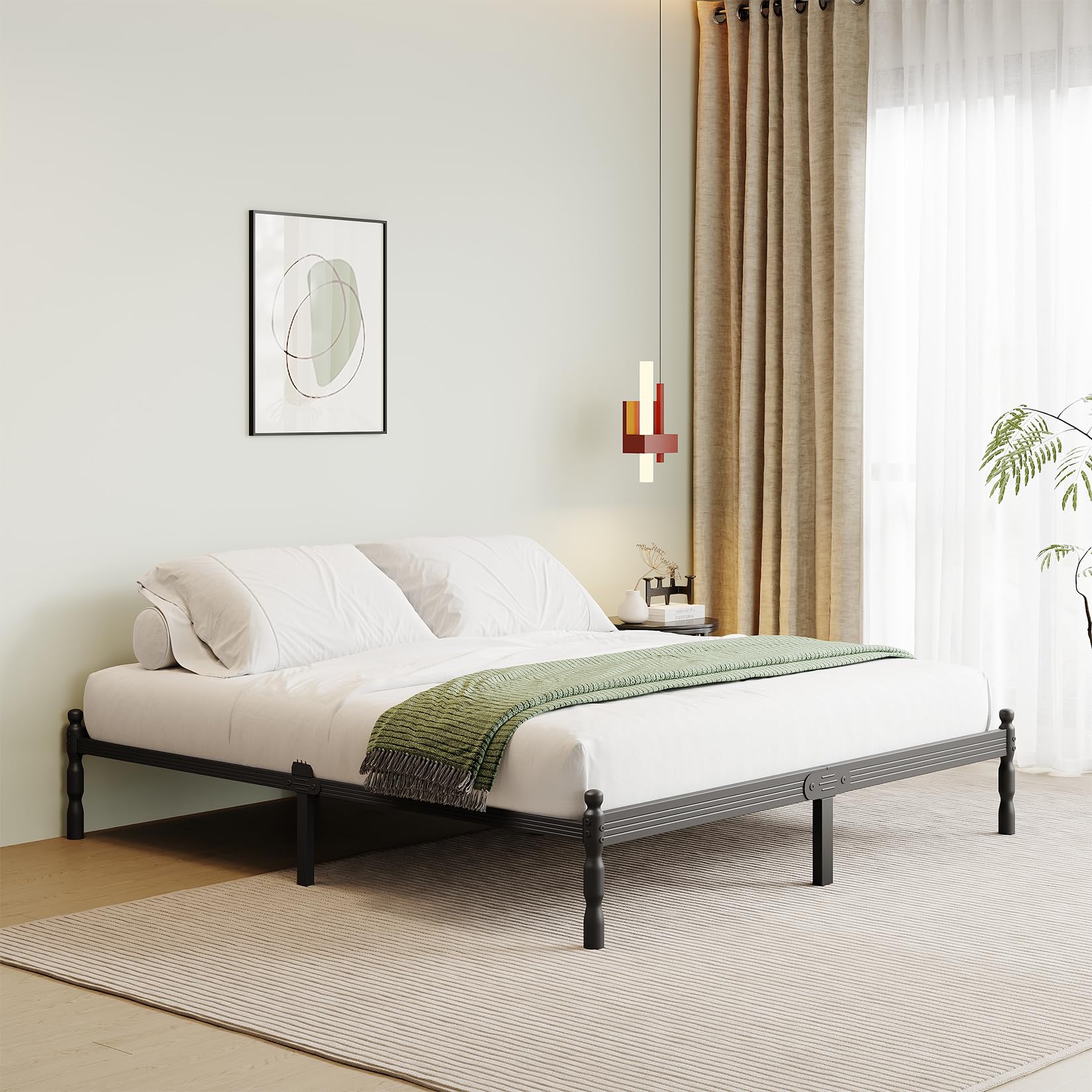 Photo 1 of Hazena 12 Inch High Metal King Bed Frame No Box Spring Needed, Platform King Size Bed Frame, Prevent Mattress Sliding, Easy to Install, Noise Free