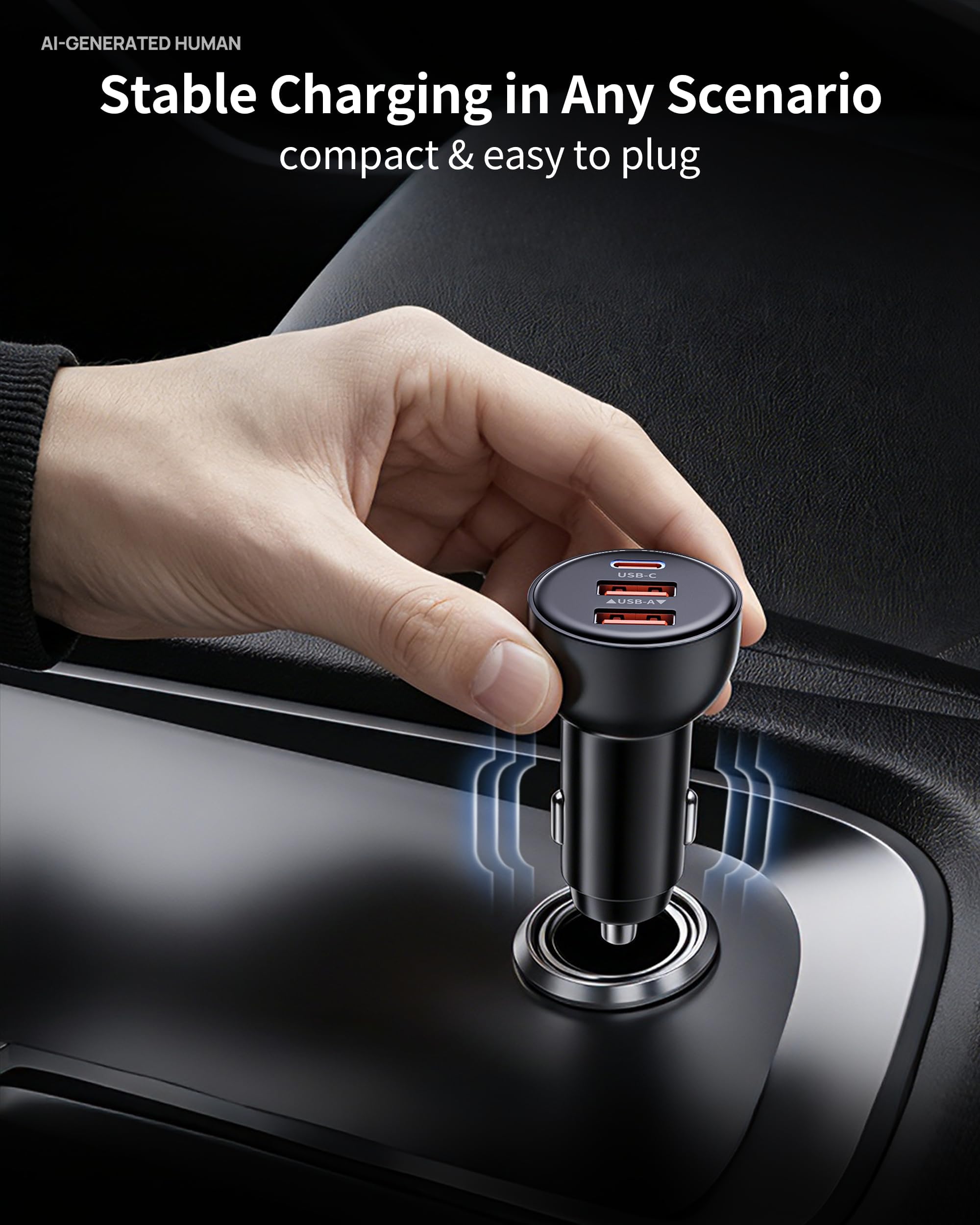 Cargador de coche de 3 puertos para iPhone 16/16e/15 Pro Max Plus, cargador de coche USB-C USB-A de carga rápida de 53 W y cable USB C a C para iPhone 15/16e/16, iPad, Galaxy, accesorios Android