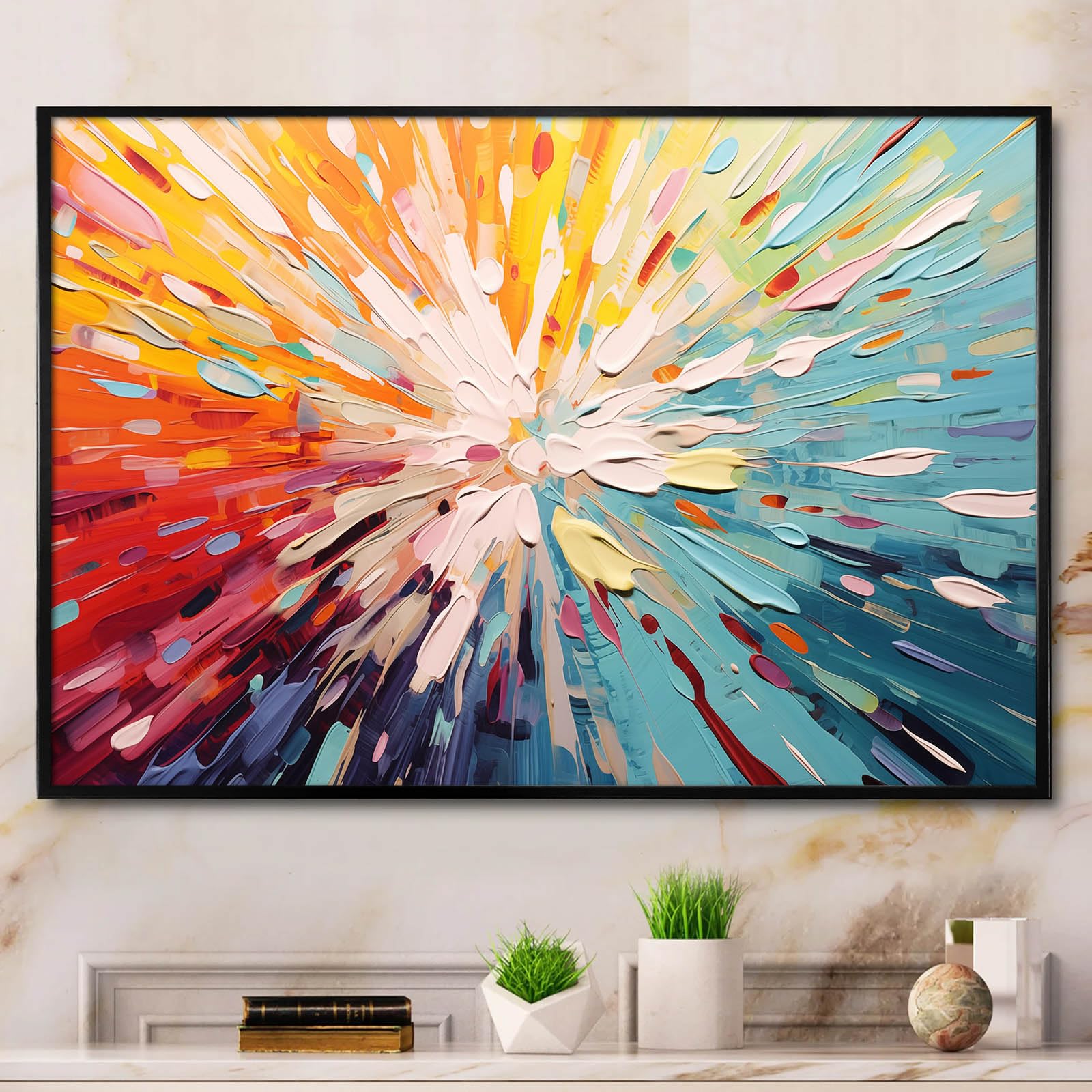 Colorful Abstract Painting Abstract Textured Canvas Wall Art Orange White and Blue Abstract Pictures for Bedroom Graffiti Print Abstract Color Block