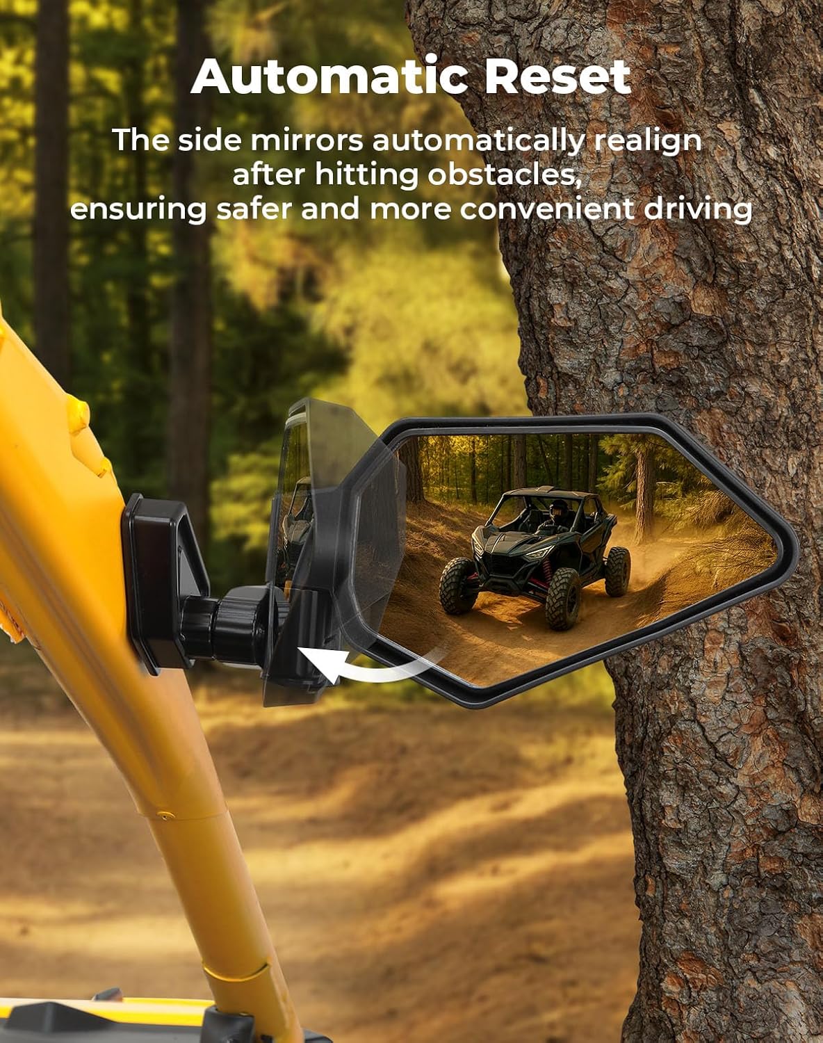 KEMIMOTO UTV Side Mirrors Automatic Folding and Resetting in The Event of Collision Compatible with Can Am Maverick R and R Max X/X RS/X RS with Smart-Shox 2024 2025, Shatterproof Glass
