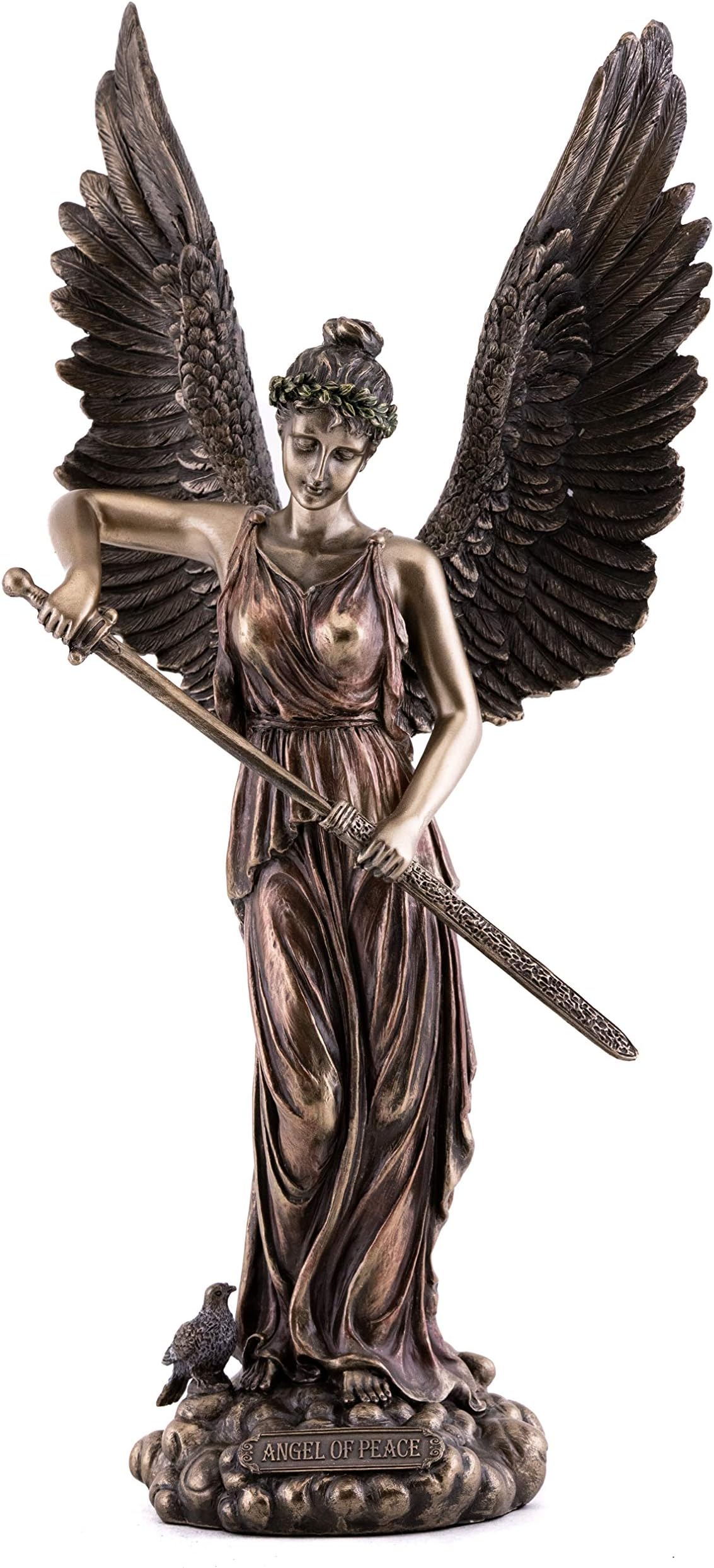 Top Collection Angel of Peace Statue with Sword- Lady of Fatima Sculpture in Premium Cold Cast Bronze - 13.5-Inch Collectible Figurine