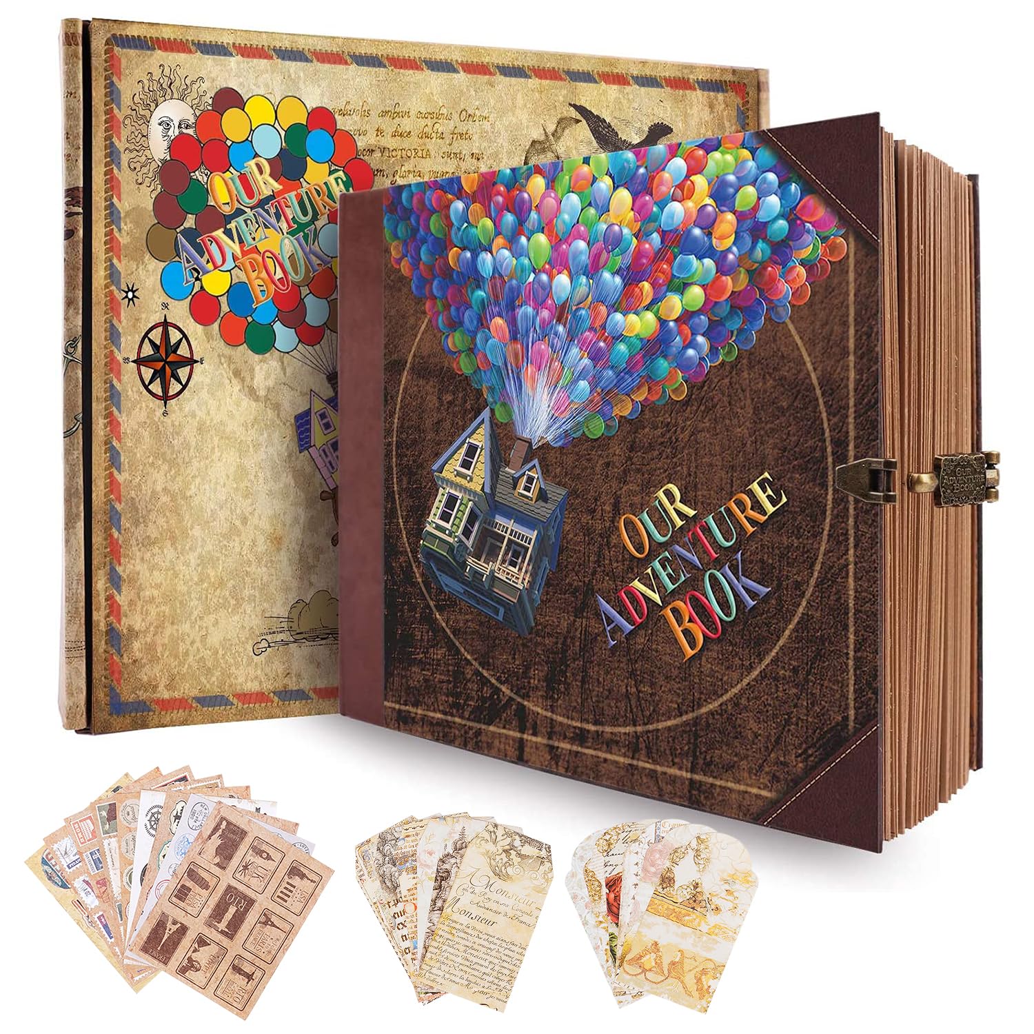 Our Adventure Book - Álbum de fotos de 146 páginas de 8.9 x 7.7 pulgadas, estilo retro en relieve, cubierta de letras en relieve, kit de diario de viaje para parejas, libro de recuerdos para
