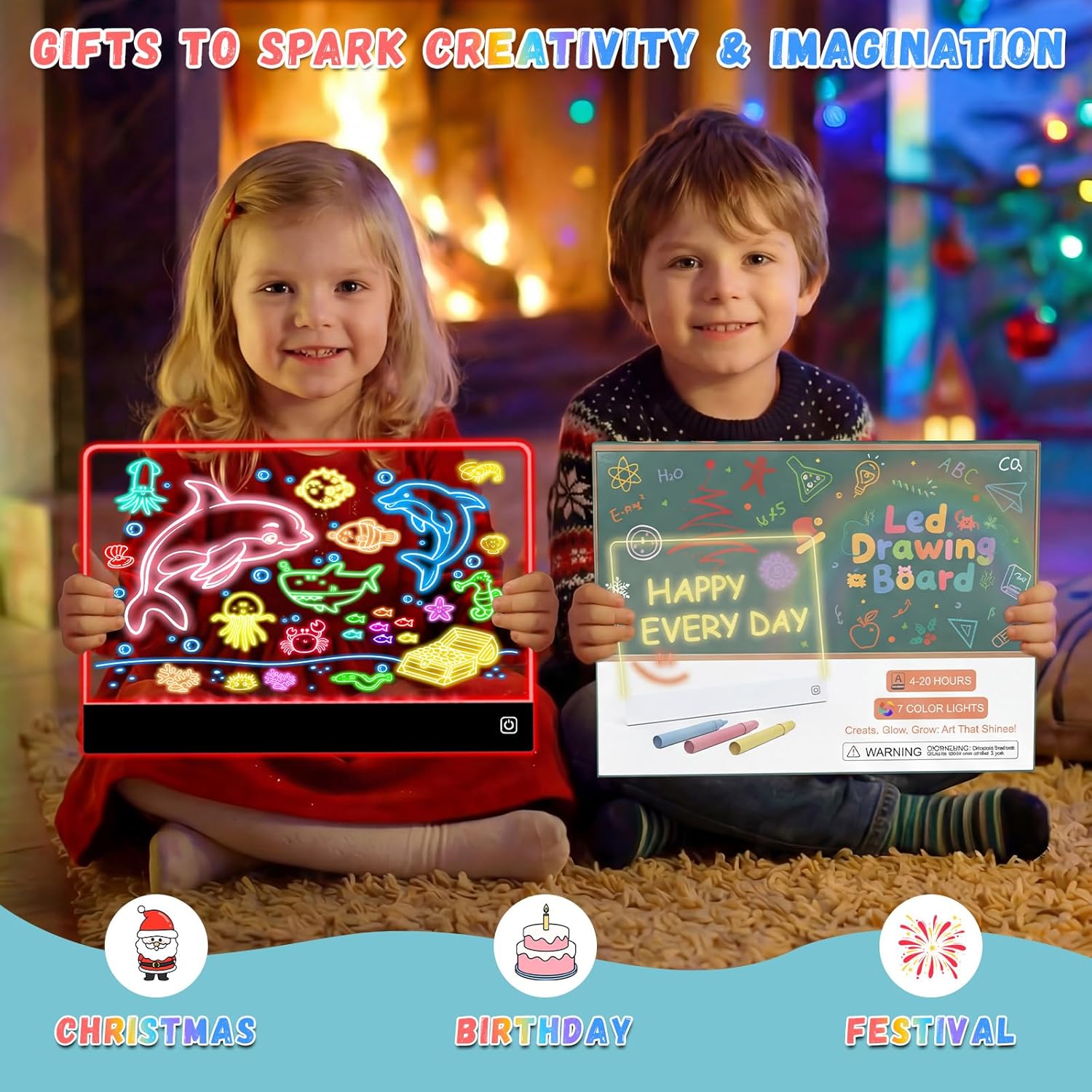16" Led Drawing Board for Kids Rechargeable, Portable Doodle Glow LED Note Board with 7 Colors, Light Up Acrylic Dry Erase Lumi Board with Stand, Easter Gifts Teen Gifts Boys & Birthday Gifts(Black)