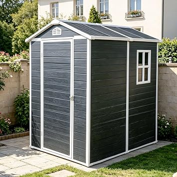 Resin Outdoor Storage Shed Kit-Perfect to Store Patio Furniture, for Bike, Garbage Can, Tool, Outside Sheds & Outdoor Storage Storage Box with Lockable Door, Black 46FT