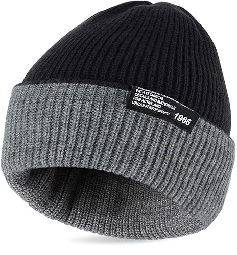 Ababalaya Double-Sided Color-Blocking Thick Knit Cuffed Beanie for Unisex Casual