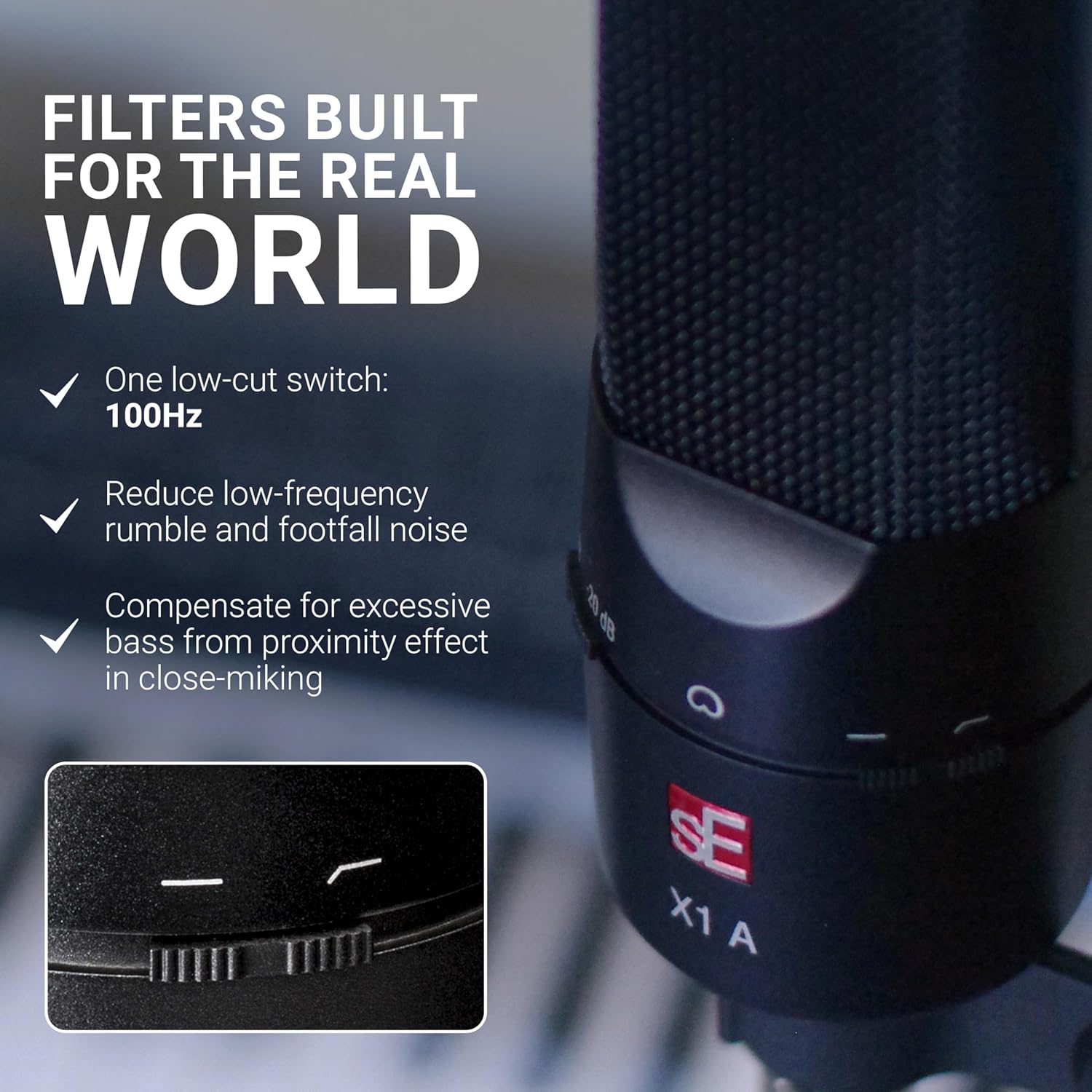 SE ELECTRONICS X1 A Large Diaphragm Condenser Microphone with 100 Hz Filter & -20 dB Pad - XLR Condenser Mic for Singing & Instruments - Professional Studio Microphone for Recording & Podcasting - Image 6
