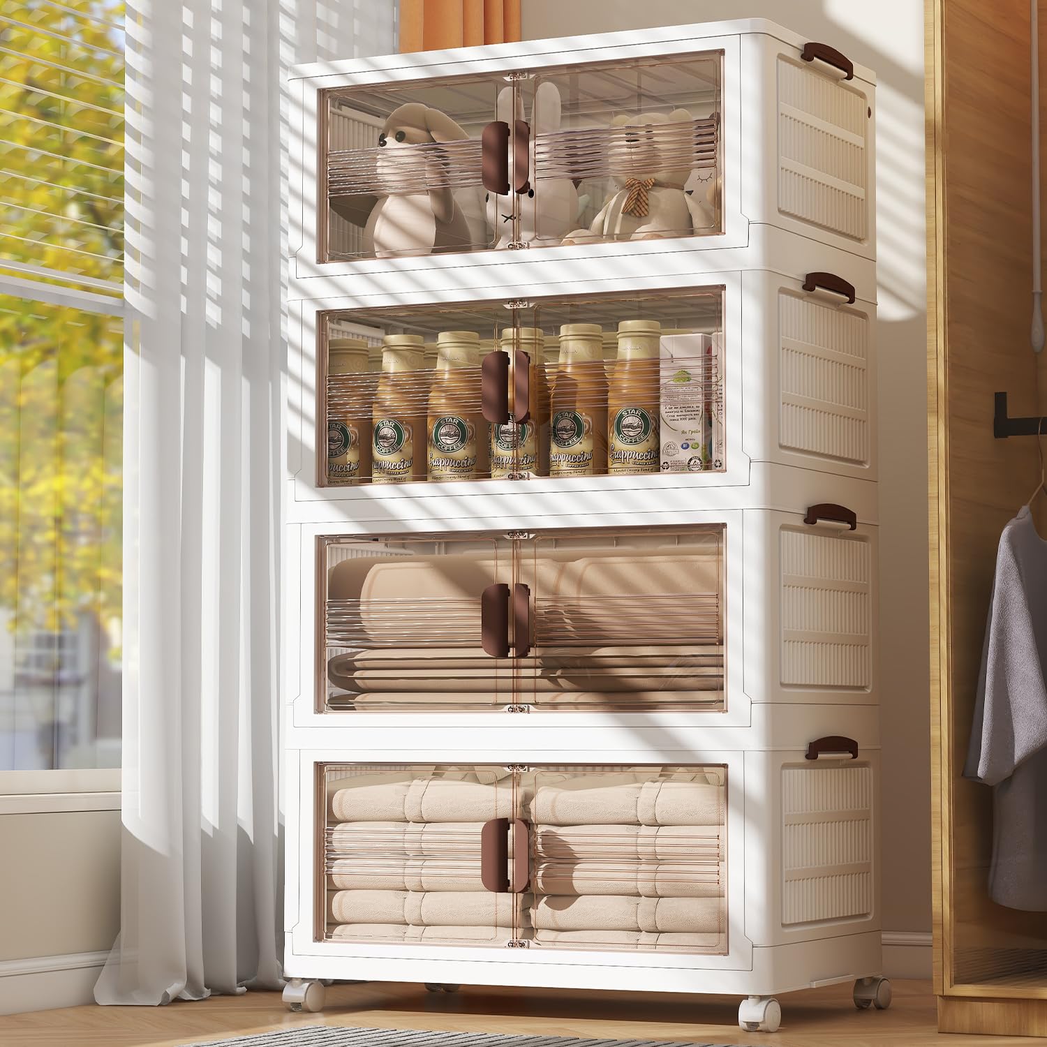 Storage Bins with Lid,78 Quart Collapsible Storage Bins,4 Packs Large Plastic Storage Bins,Closet Organizers and Storage,Double Doors Stackable Storage Bins with Wheels for Home