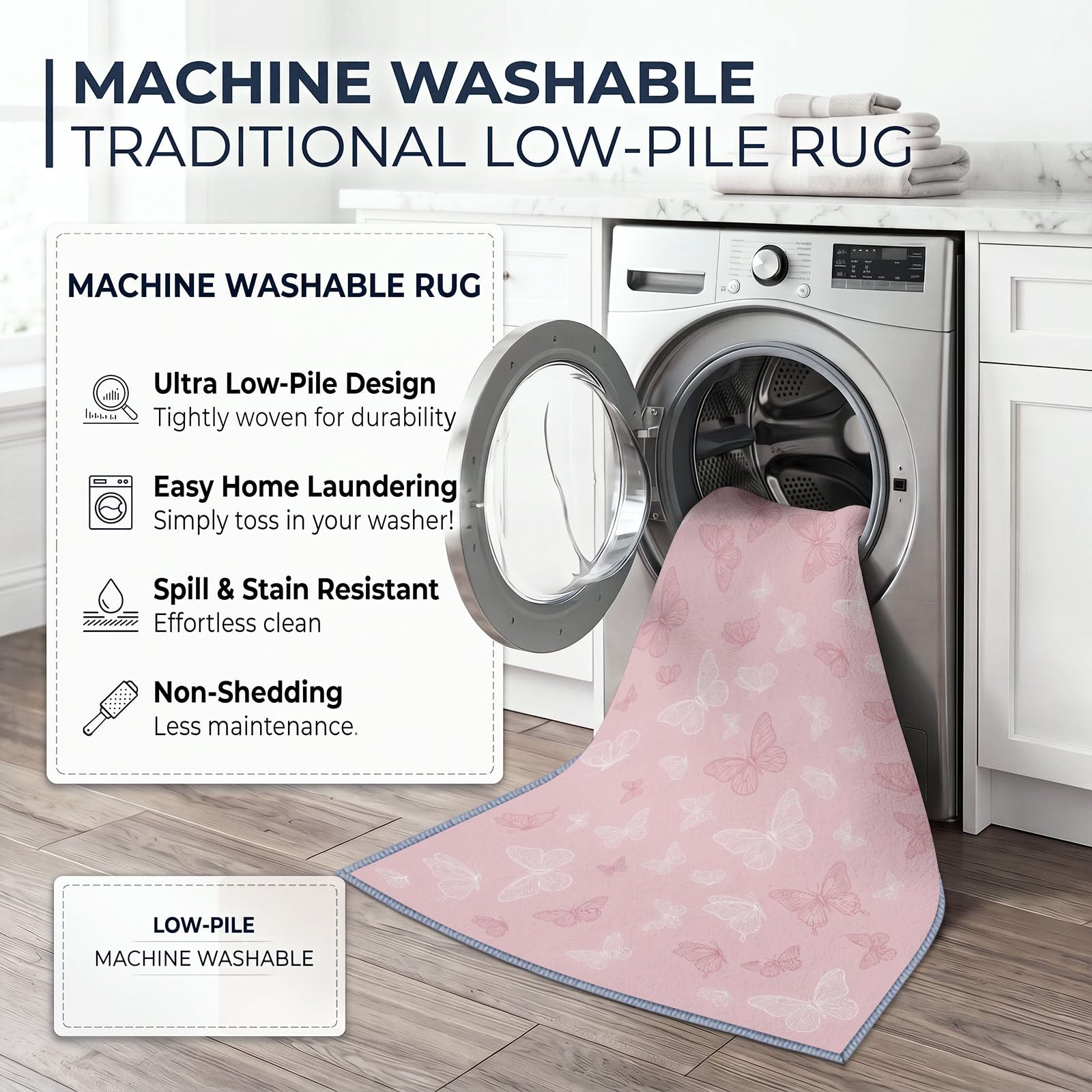 Générique Tapis Lavable Papillon Rose,140x200 cm