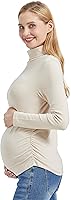 Vista 4 de Foucome Camisas de manga larga de cuello alto para maternidad, con forro polar, básicas, ajustadas, ropa interior térmica para embarazo