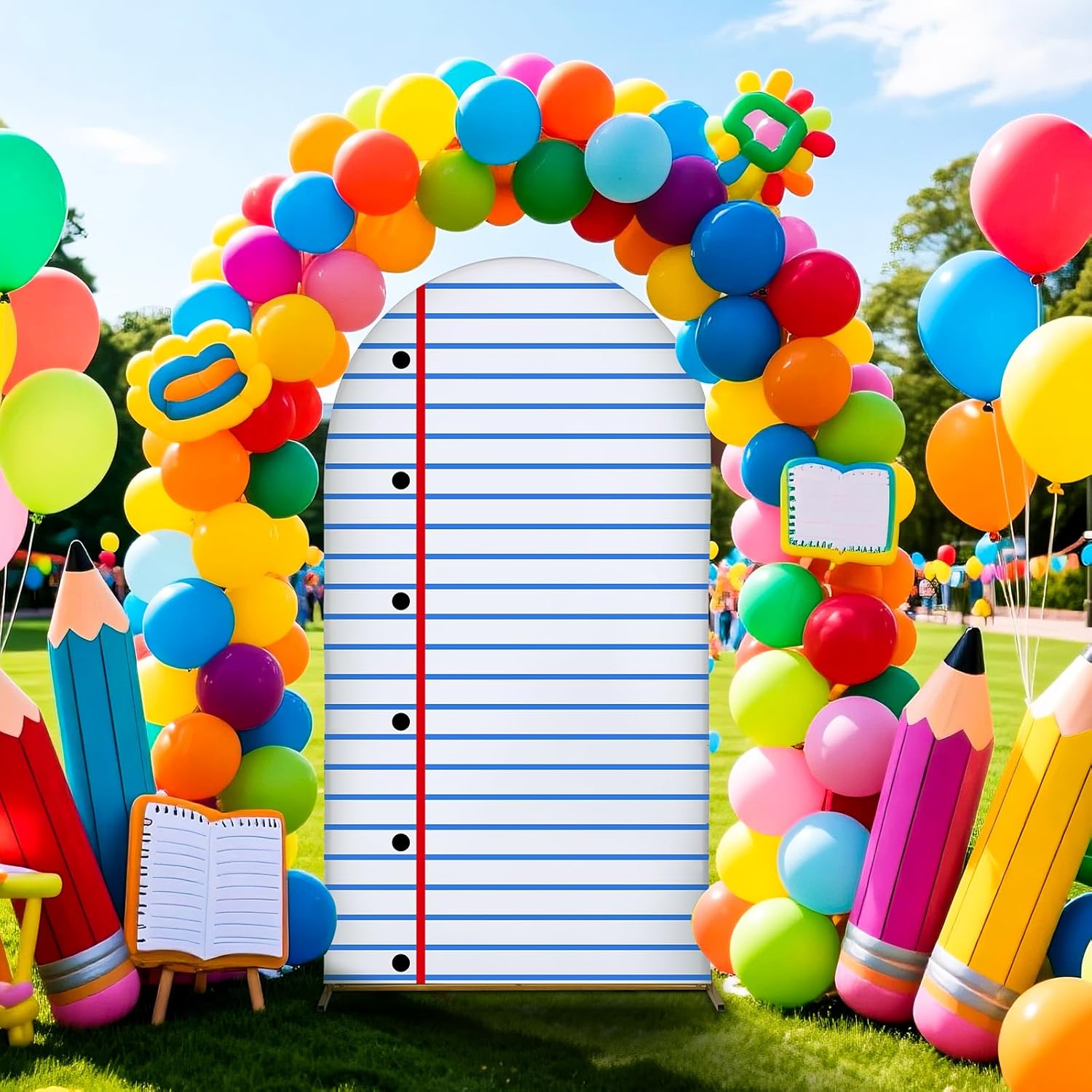 VitalCozy 7.2ft Preschool Graduation Arch Backdrop Notebook Cover Spandex Fitted Arch Stand Covers Kindergarten Backdrop Cover for Back to School Classroom Birthday Party Decoration Student Photoshoot