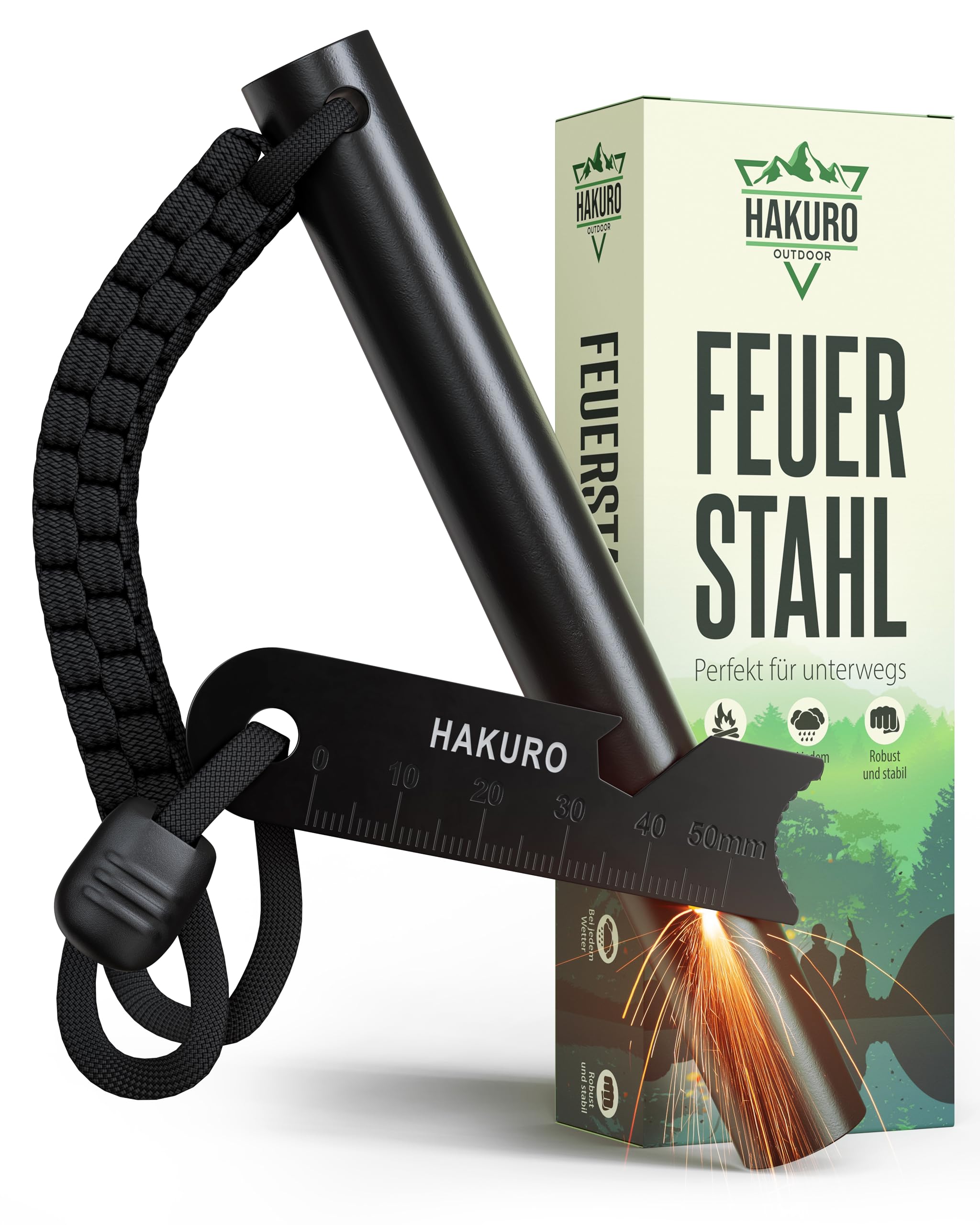 Briquet HAKURO XXL – Pierre à Feu 13 Cm, 20 000 Allumages, étui Paracorde – Pour Survie, Bushcraft Et Camping