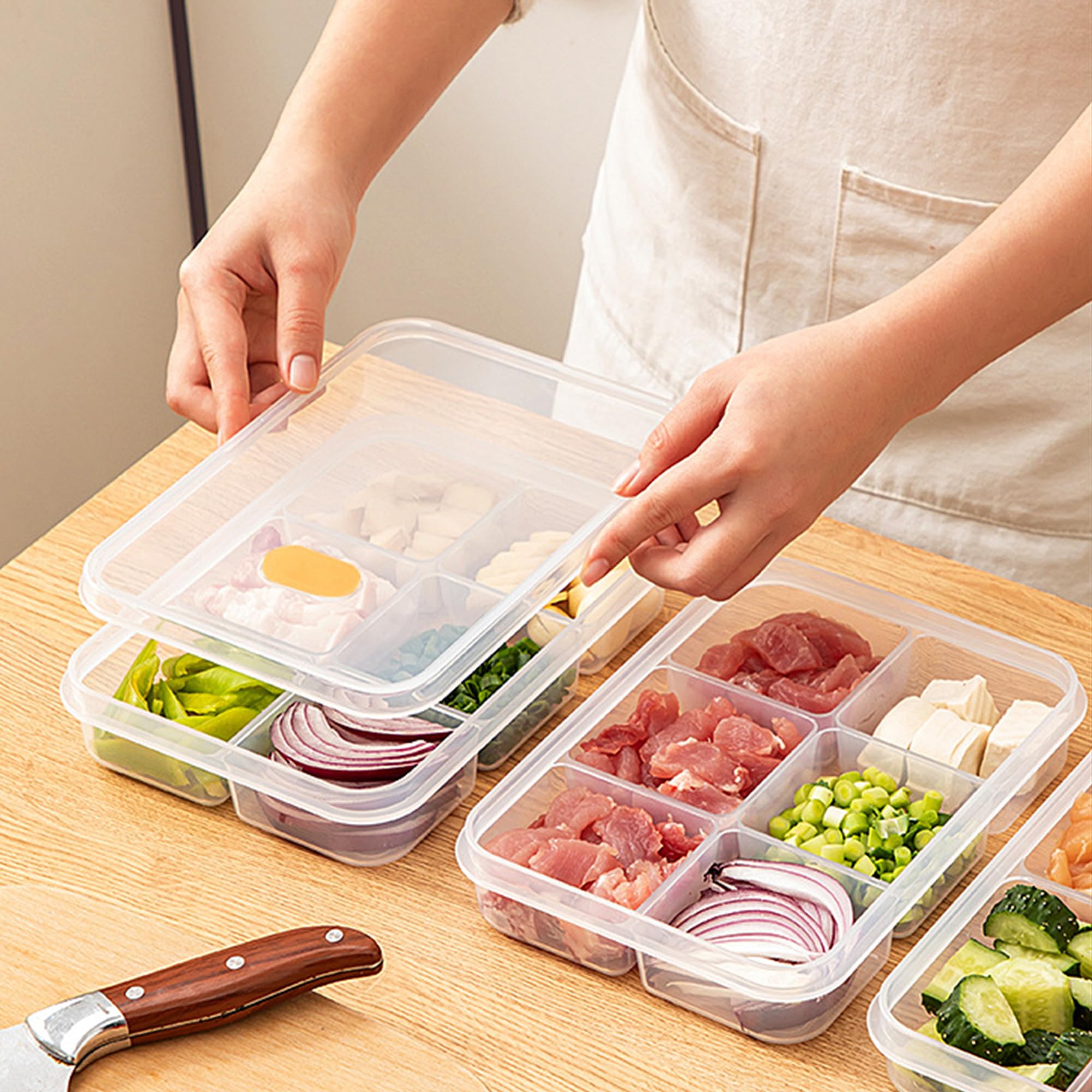 Dingerjar Divided Veggie Tray With Lid Snackle Box Food Storage Containers-6 Compartment Reusable Food Preserving Tray For Fridge, Organizer For Meat, Fruits, Snacks,Nuts