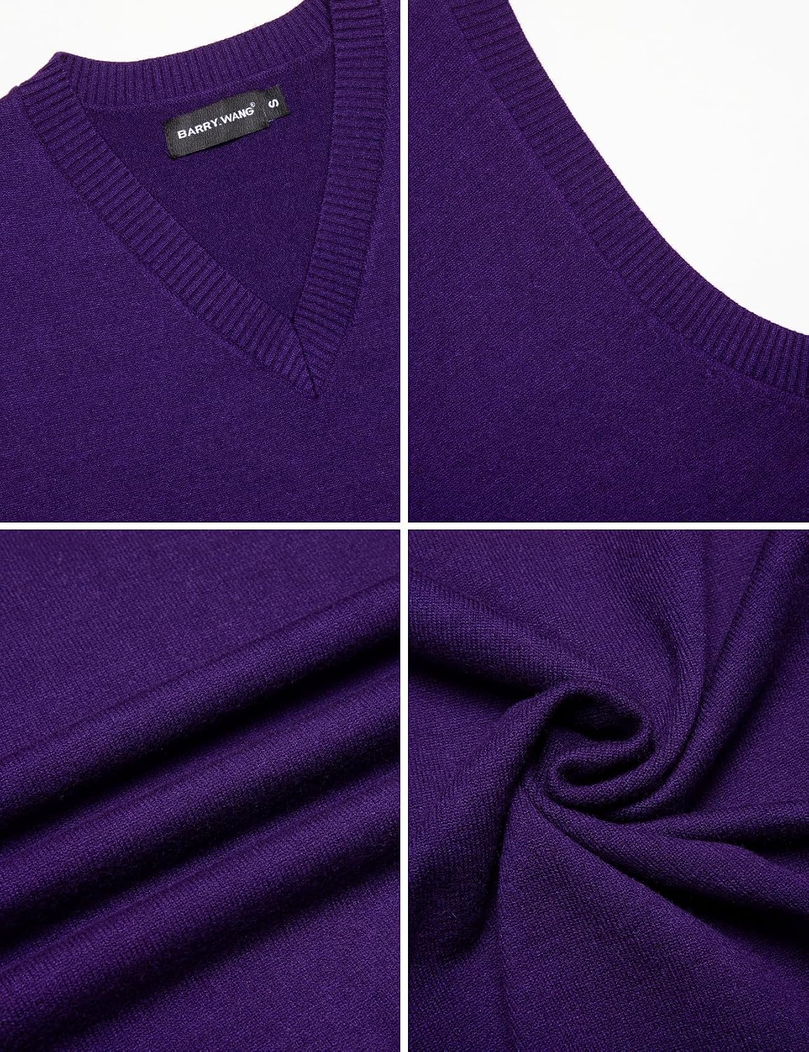 Barry.Wang Mens V Neck Sleeveless Slim Fit Knitted Sweater Vest
