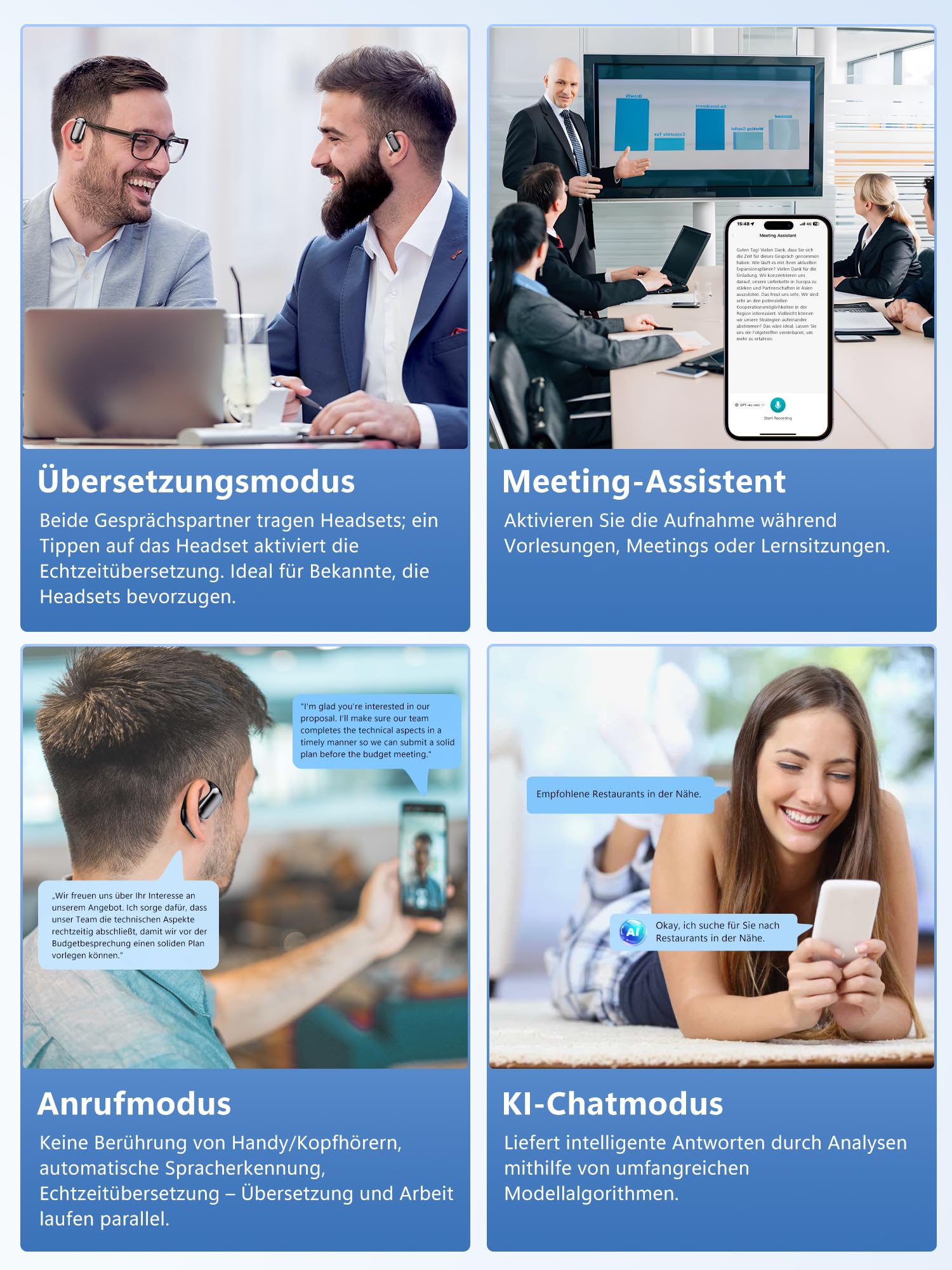 KI Kopfhörer Übersetzer in Echtzeit 4-in-1: Sprachübersetzer Kopfhörer 164 Sprachen 7 Modi mit APP - 75h Bluetooth 6.1 Übersetzung Ohrhörer mit iOS Android - ENC Übersetzer für Reisen Geschäft Lernen