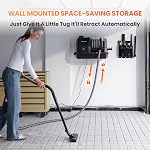 Giraffe Tools Grandstorm Retractable Vacuum Cleaner with 30 FT Hose Wall Mounted, Wet Dry Vacuum Cleaner with 6 Nozzles for Car Detailing, Grey