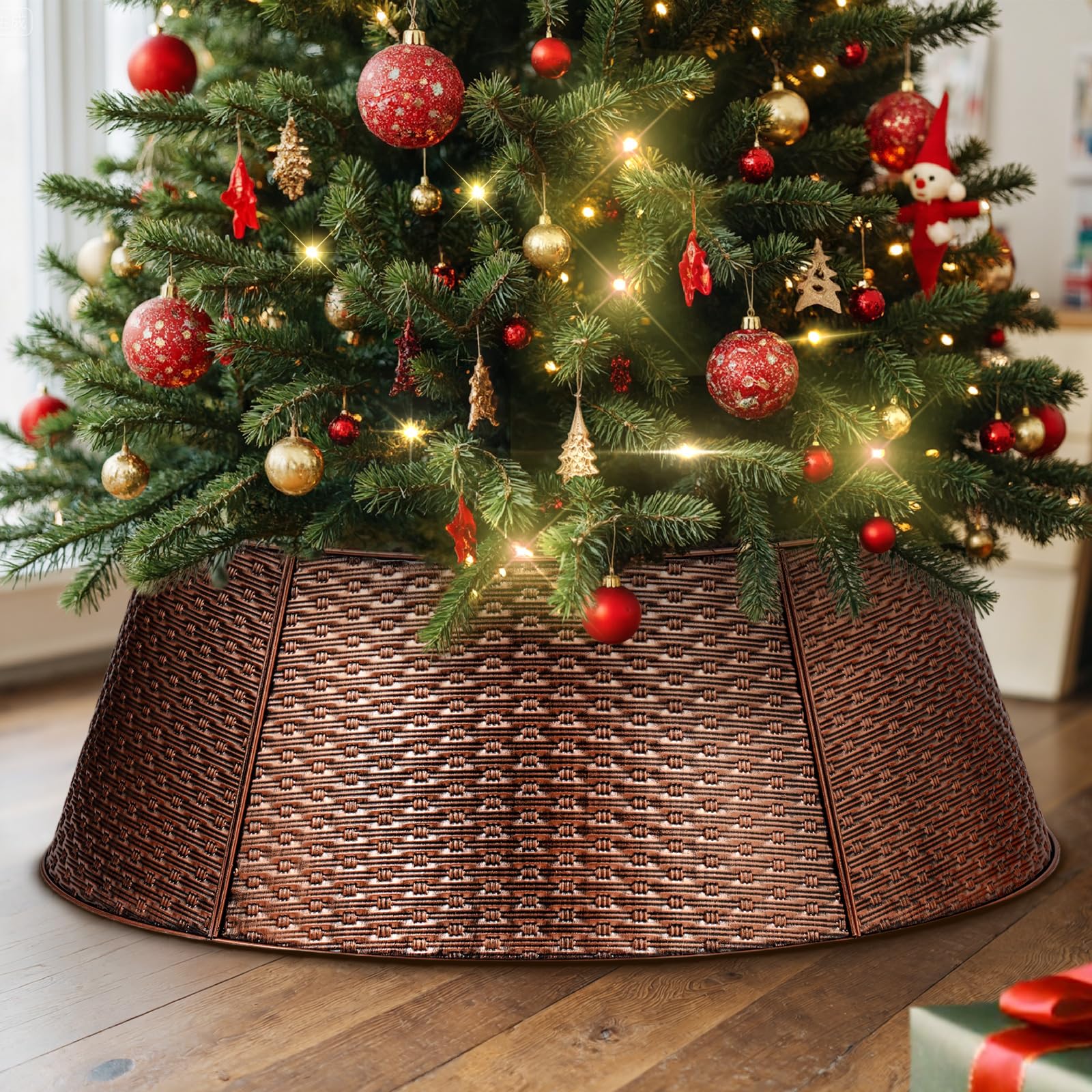 Lanpn Metal Collar Árbol de Navidad 70cm, Albero Natale Decorativo Christmas Tree Collar para Mediana M Árboles Artificiales Interior Exterior - Decoración Navideña (Cobre, Tejido Horizontal)
