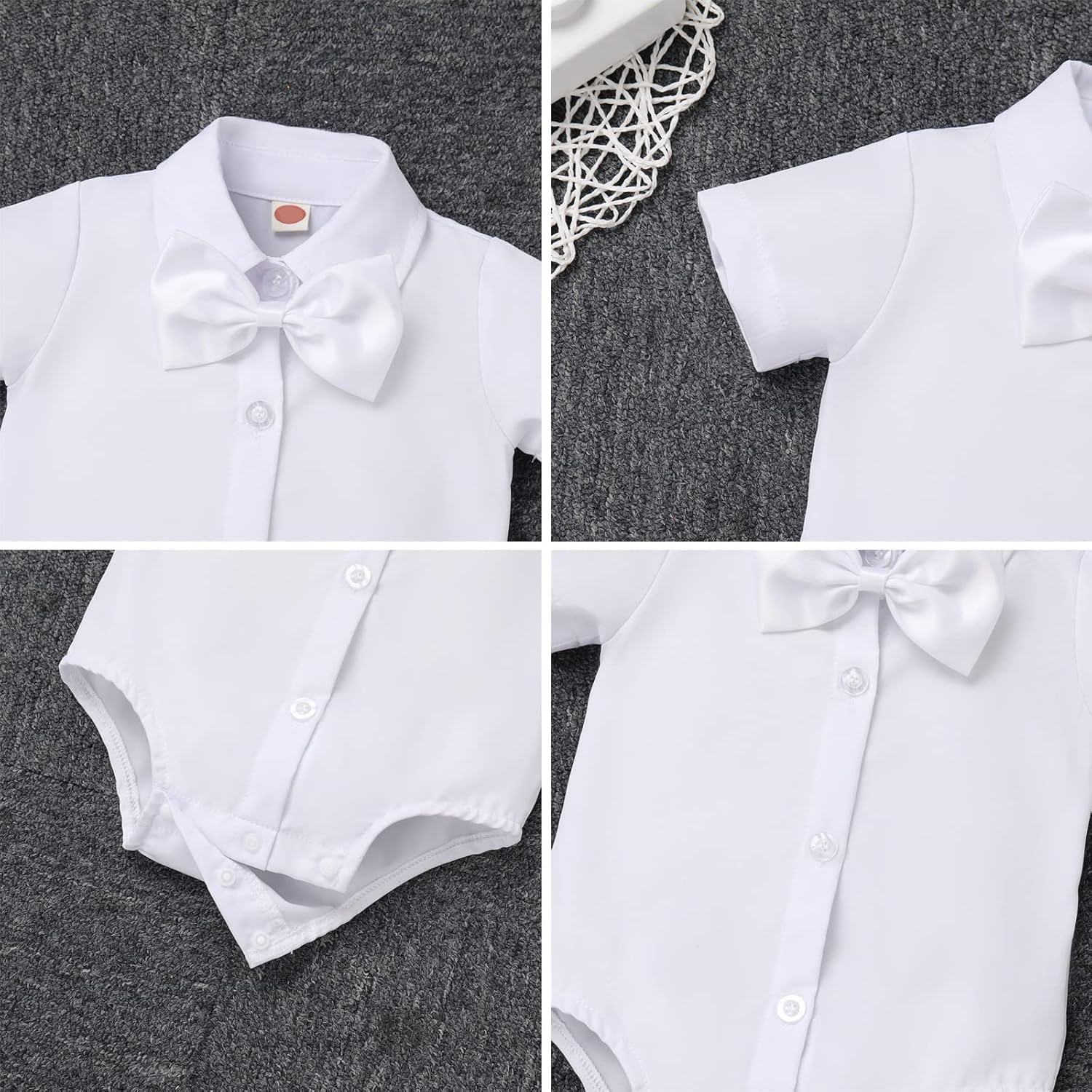 IDOPIP Baptism Christening Outfits for Boys Baby Formal Suit Gentleman Bowtie Romper Vest Shorts White Wedding Tuxedo Outfit - Image 6