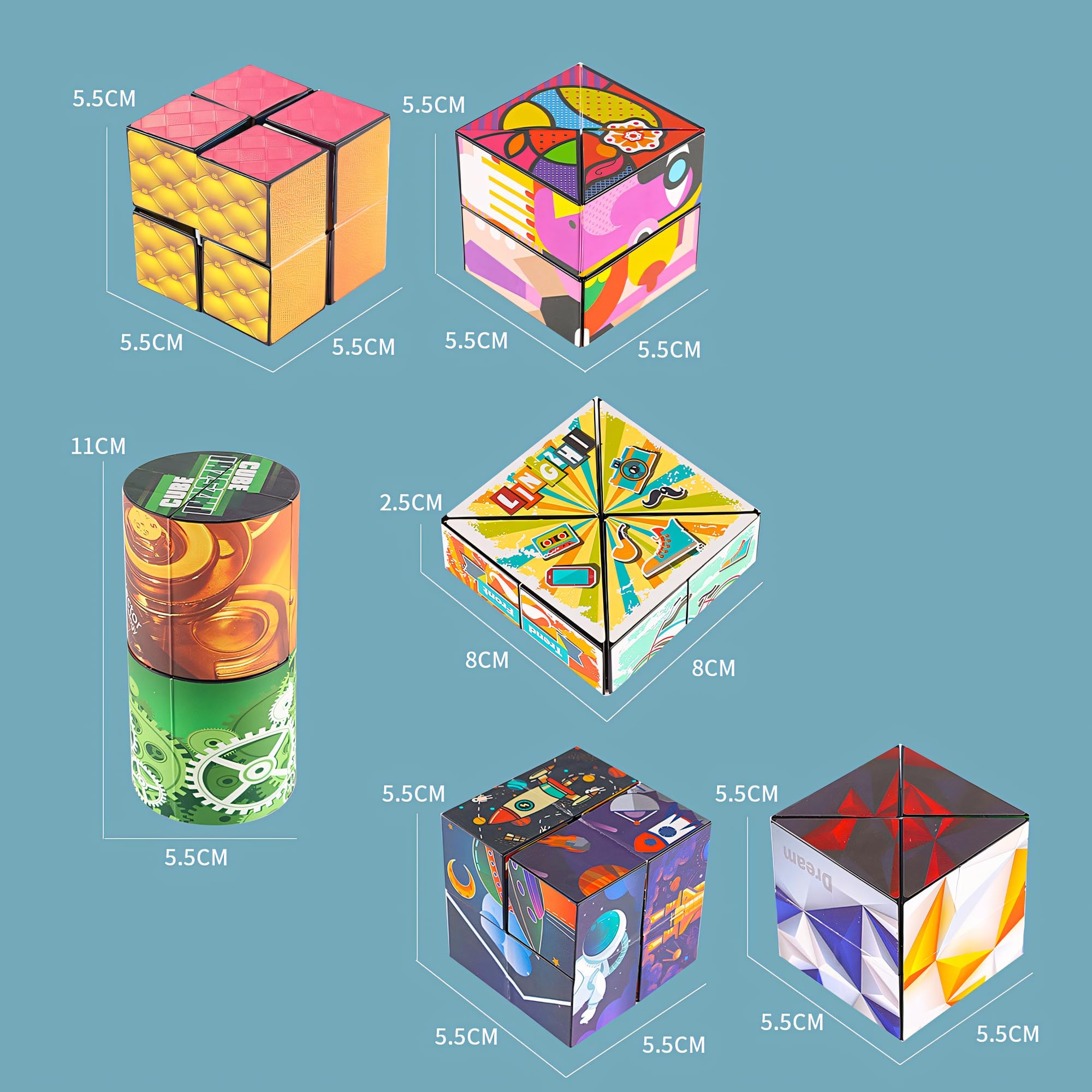 Magic Cubes 6 en 1 Asombroso Rompecabezas 3D, Cubo Infinito Transformador, Puzzle Cubes, Juguetes para aliviar el estrés, Regalos Creativos para Niños Adultos