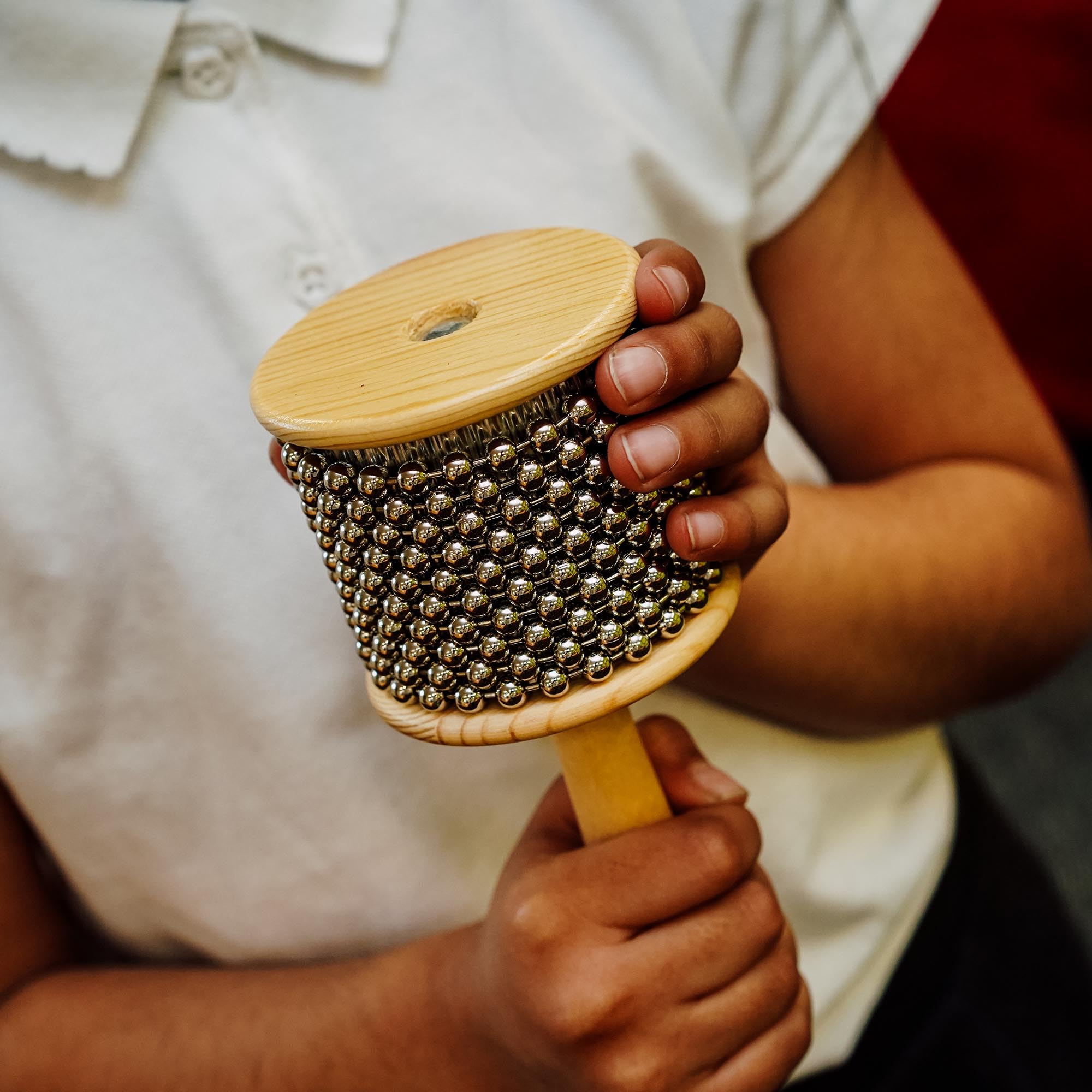 A-Star Shaker Cabasa Afuche en bois avec perles - 7 cm de diamètre, petit - Instrument de percussion à main
