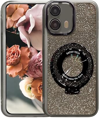 Transparent Glitter Case for Motorola Edge 50 Fusion,Magnetic Ring Holder Bling Sparkle Girl Women Clear Silicone TPU Shockproof Phone Case Cover for Motorola Edge 50 Fusion-Gray