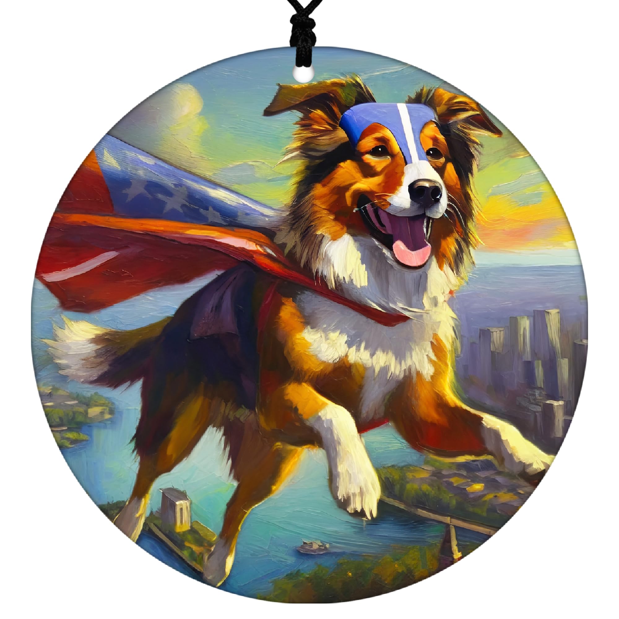 Australian Shepherd Christmas Ornament - Flying Dog Super Hero Themed Graphic - 2024 Acrylic Ornaments For Tree - Dog Gifts and Holiday Home Decor