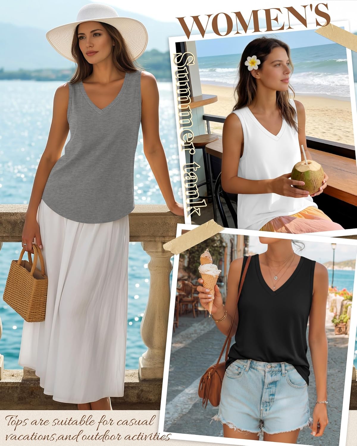 Huukeay 3 Pack Women's Tank Tops V Neck Loose Fit Casual Sleeveless Shirts Summer Flowy Trendy Basic Tee 2026 Fashion - Image 2