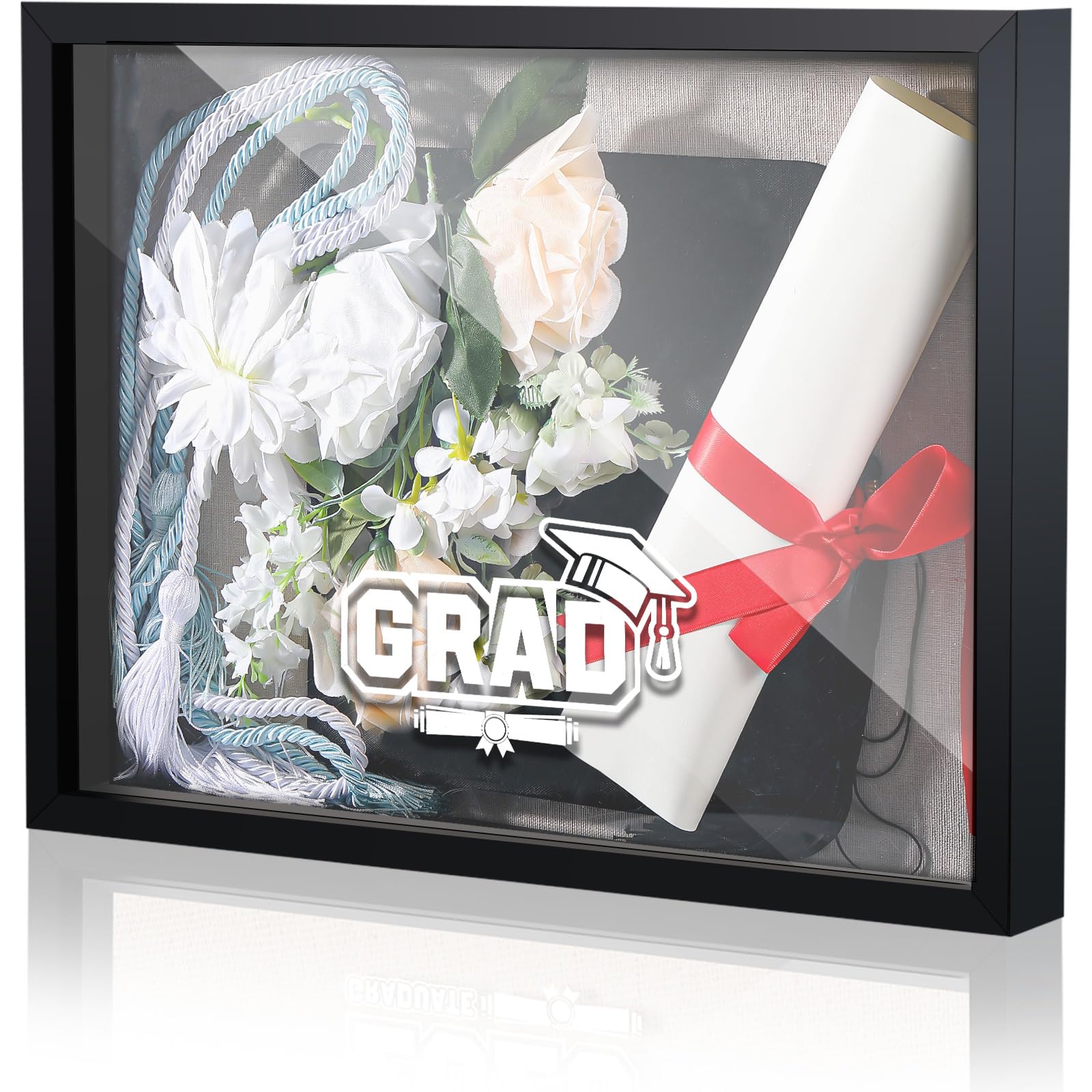 Photo 1 of 11.8 x 15.8 Inch Graduation Shadow Box Frame Shadow Box Display Case Grad Picture Frame Graduation Memories Frame for Cap and Gown Tassel Diploma Sash Flowers Graduation Party Gifts(Black)