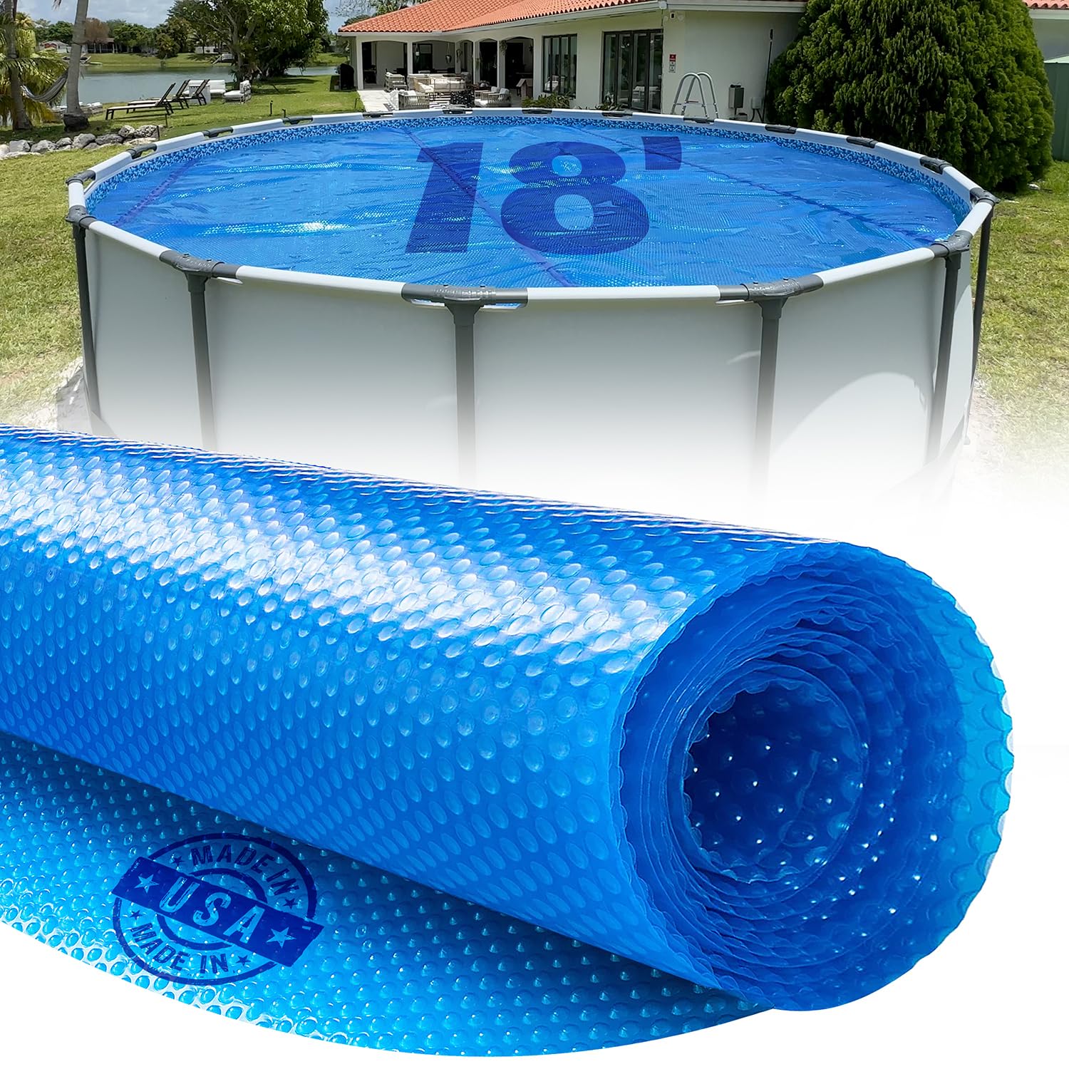 18 Foot Round Solar Cover for Inground and Above Ground Pools, 12 Mil - Premium Heavy Duty Solar Blanket for Above Ground Pool, Blue - Made in USA