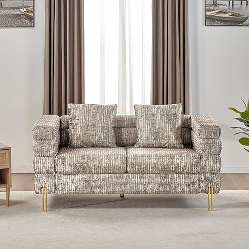 AMERLIFE Sofá moderno, sofá seccional de 24 pulgadas extra profundo para sala de estar, sofá bouclé blanco, sofá biplaza, calicó