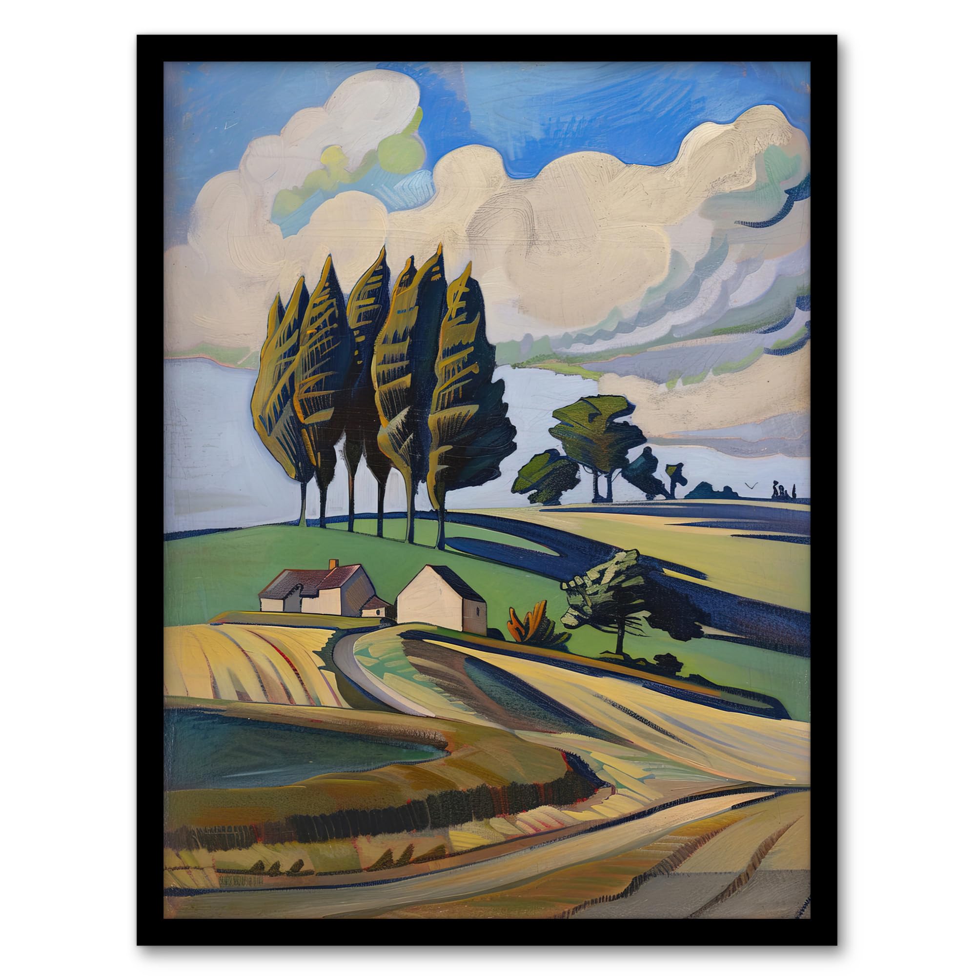 Artery8 Cotswolds Windy Day Countryside English Landscape Living Room Artwork Framed Wall Art Print A4