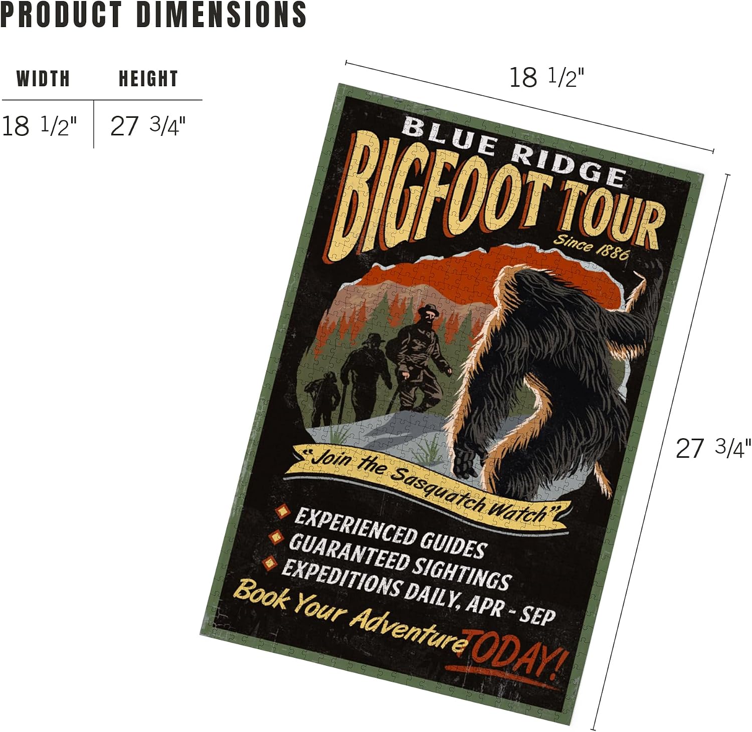 Blue Ridge, Georgia, Bigfoot Tour, Vintage Sign (1000 Piece Puzzle, Challenging Jigsaw Puzzle for Adults, Made in USA)