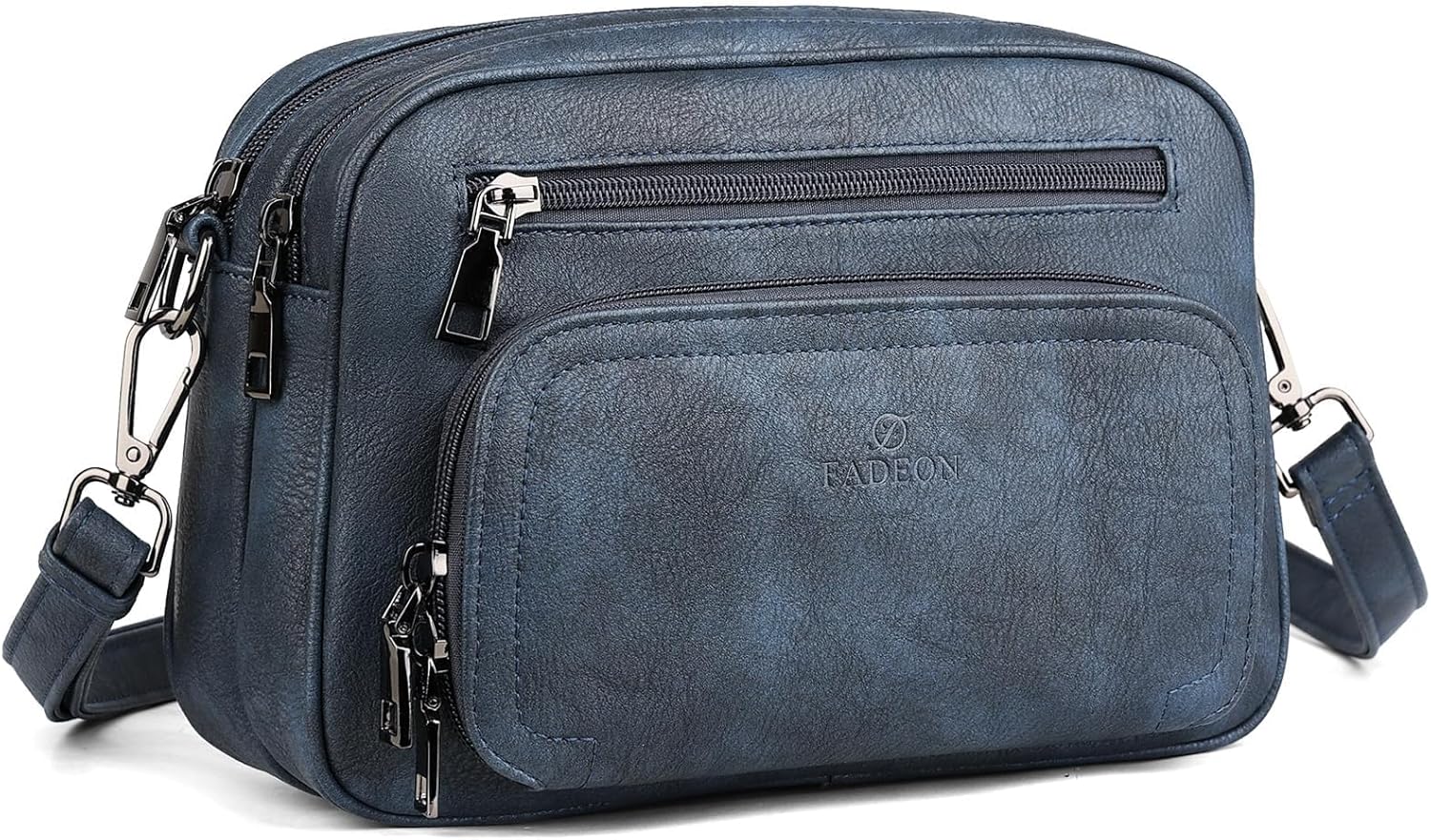 FADEON Crossbody Bags for Women Multi-pocket Leather Crossbody Purses, Designer Shoulder Bag Purse Removable Strap Blue