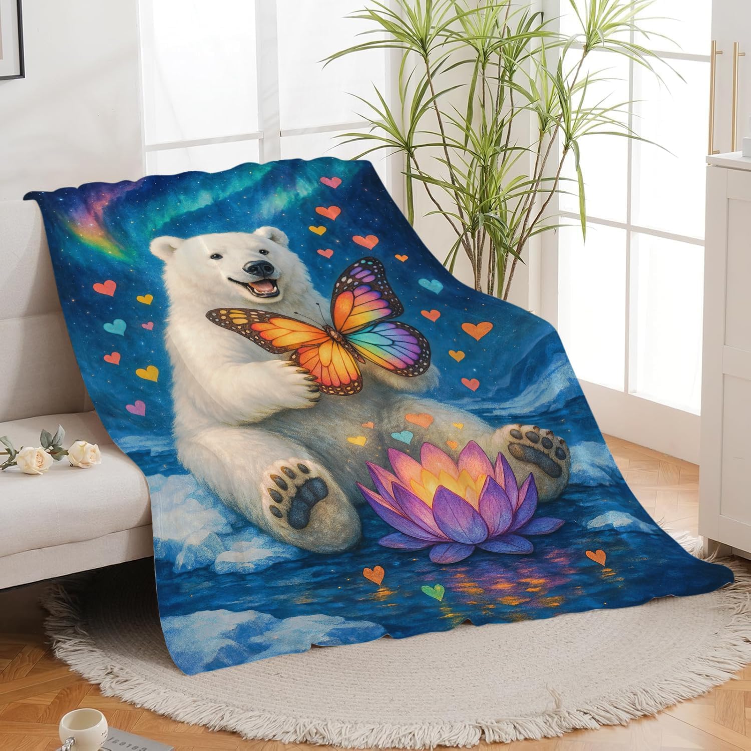 Polar Bears Blanket North Pole Polar Bear Soft Cozy Throw Blanket Super Plush Warm Stuff Lightweight Fleece Flannel Blankets Gifts for Women Girls Men Kids Adults 50"X40" - Image 5
