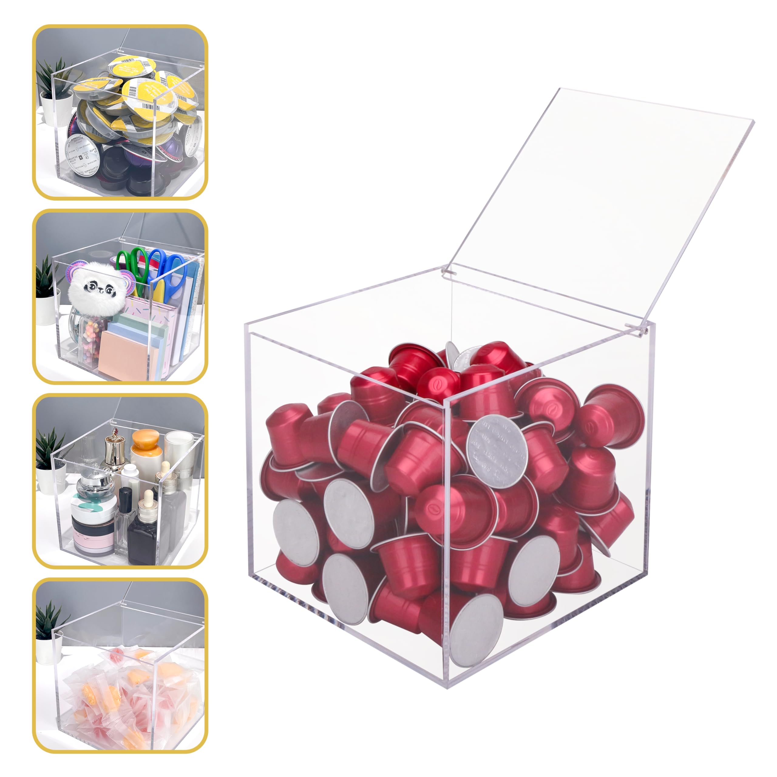 Exzact Cubo para cápsulas de café de acrílico de 15 cm, organizador de cápsulas de café, soporte transparente para cápsulas, almacenamiento multifunción