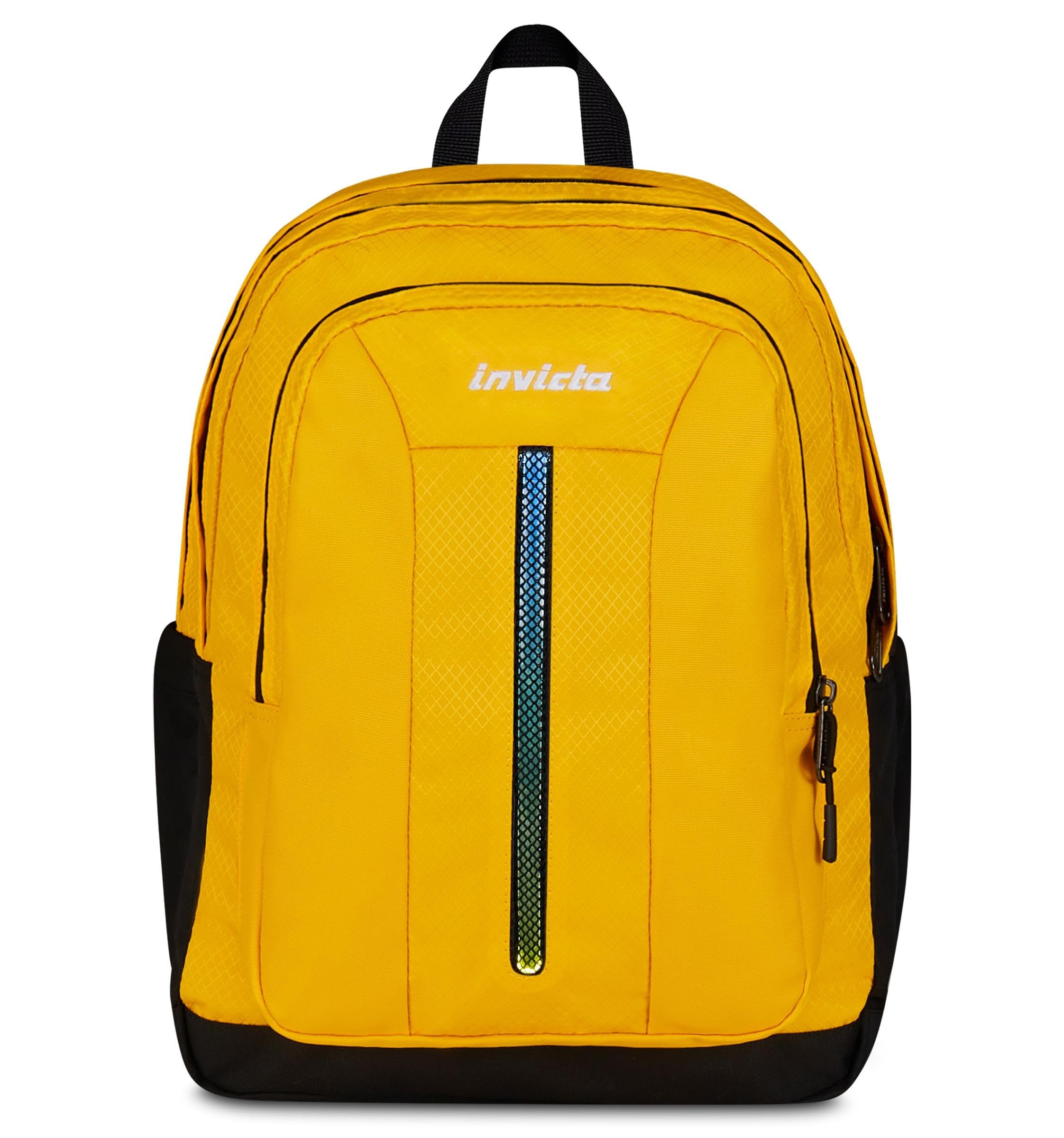 Invicta Jelek UP Led Zaino Scuola Superiori Ragazzo Ragazza, Tinta Unita, Grande, Scomparto PC, Tasca Borraccia, giallo