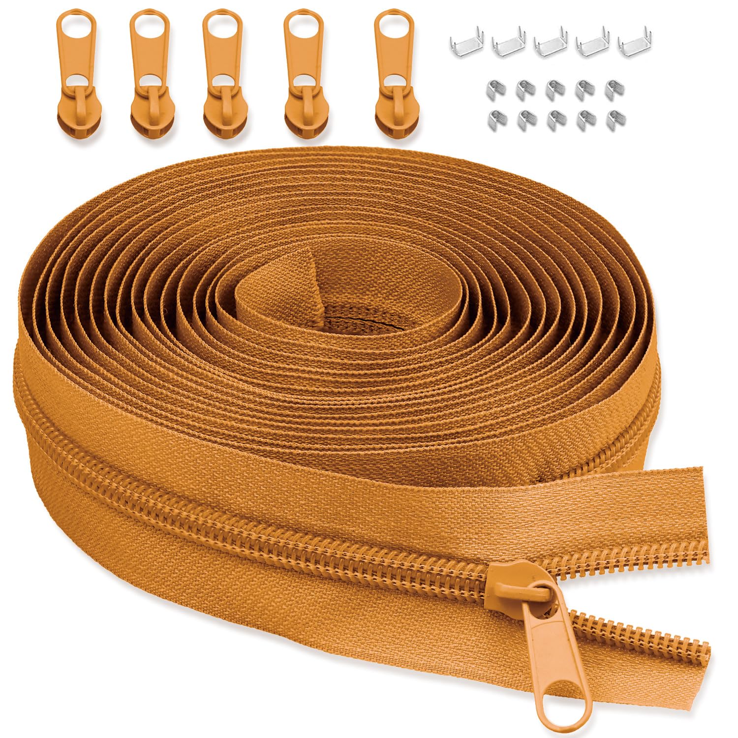 LHZHLE 5 mm endless zip with zip: 3.65 m earth orange nylon zip - sold by the metre with 5 zip pulls for sewing, bed linen and pillows