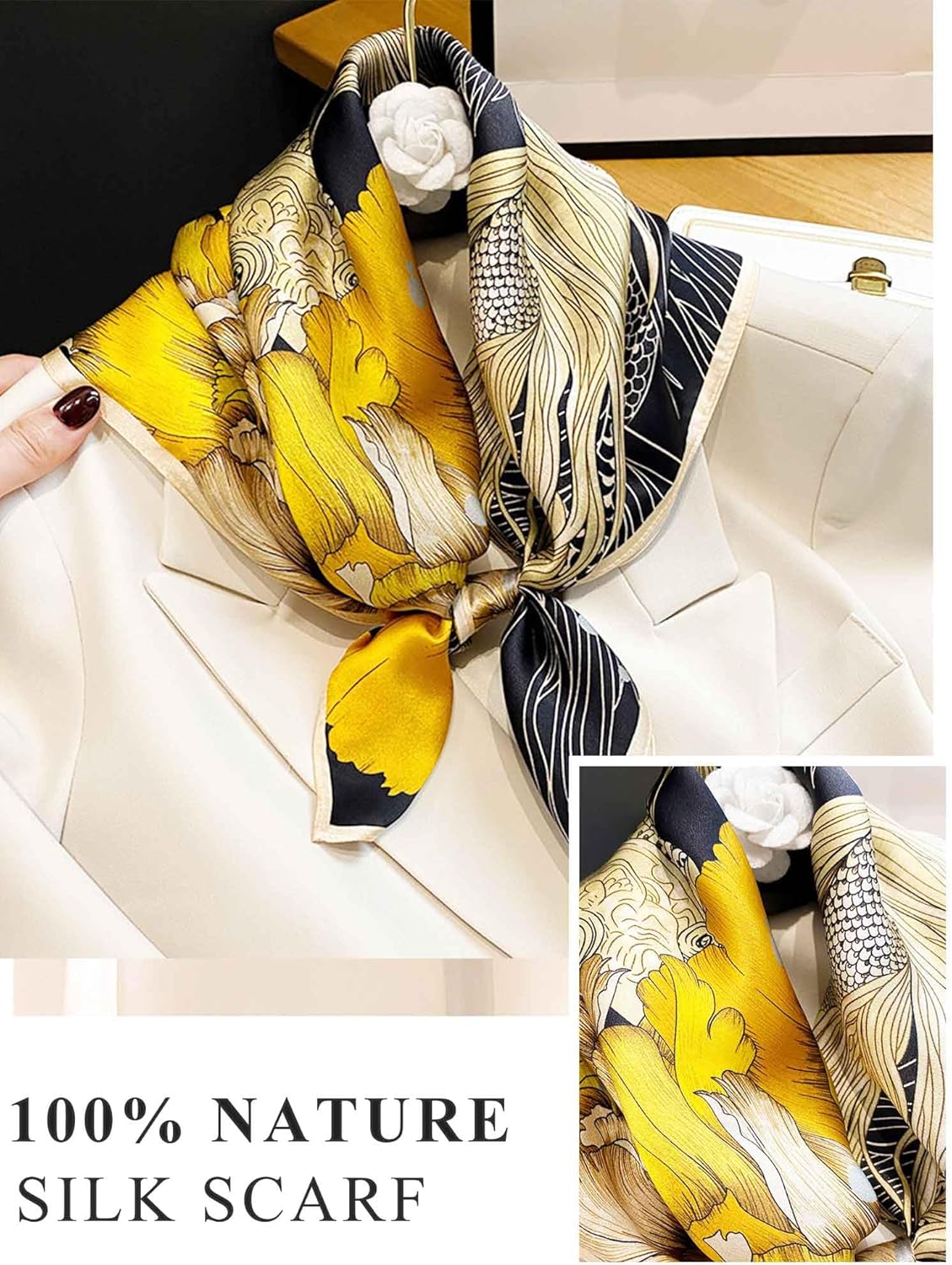 100% Mulberry Silk Scarf for Women Hair Lightweight Square Neckerchief Wrap For Head Scarves 21" - Image 6