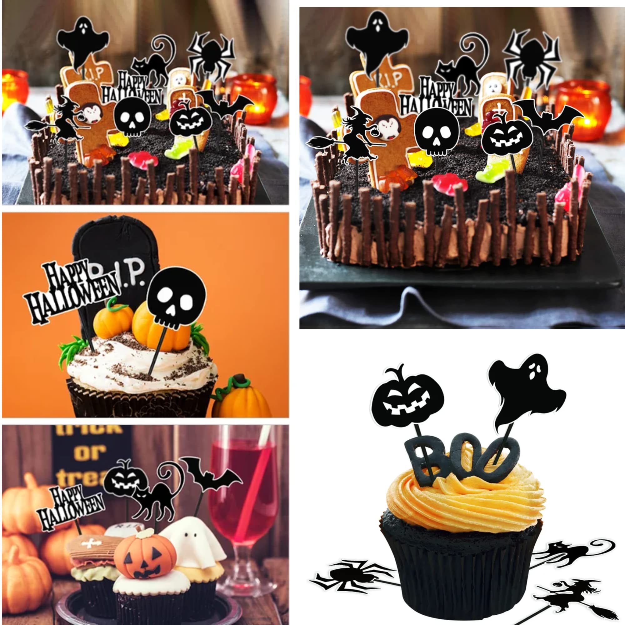 Cheerland Halloween Cupcake Topper - 24 Stück, Niedliche Pastell-Designs, Wiederverwendbar