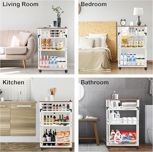 Miniatura 5 de fusehome Carrito de almacenamiento de cocina delgado 2025, carrito de almacenamiento de metal de 3 niveles, cesta de malla, cesta de alambre